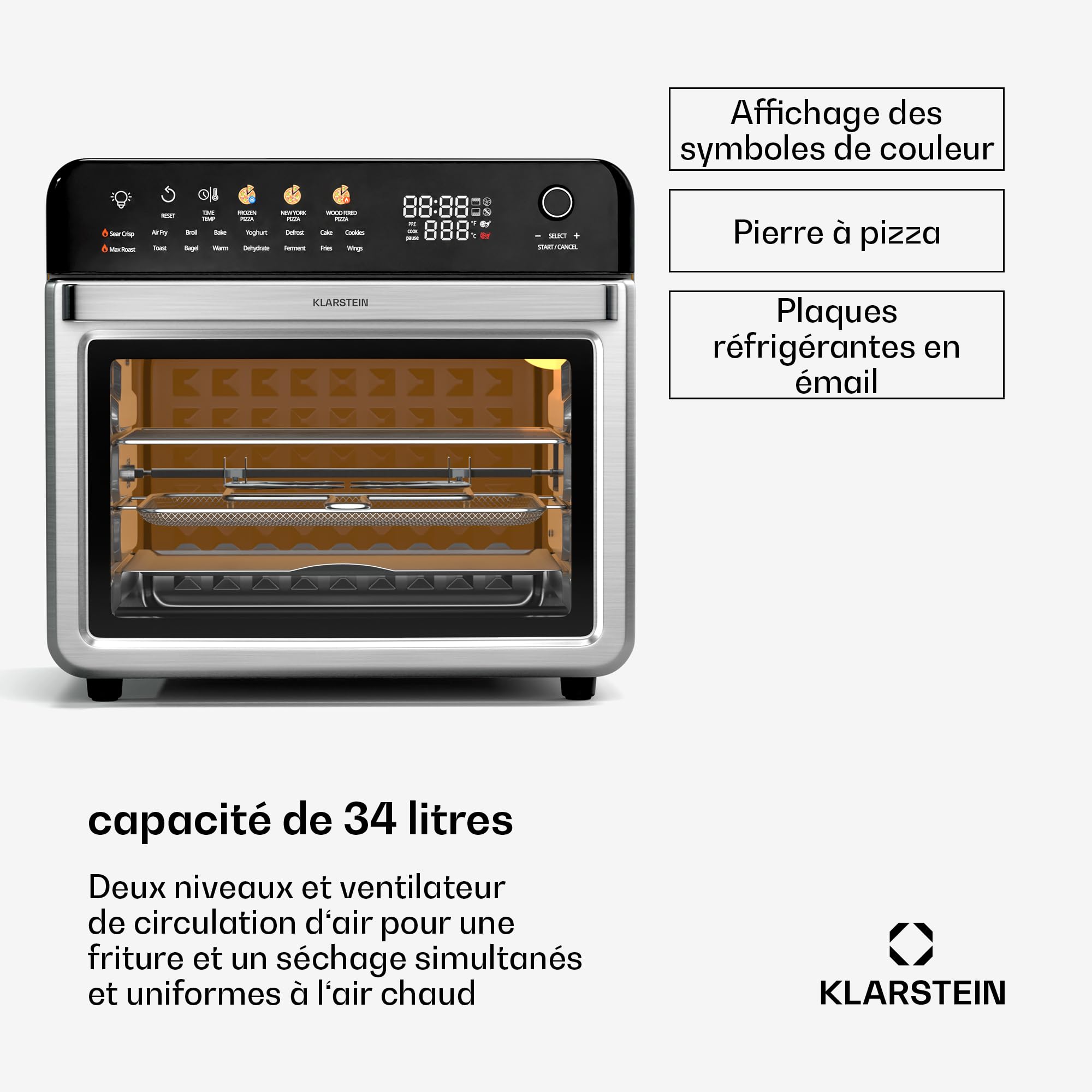 Klarstein AirGlaze friteuse - 34 L, 2000 W, 9 programma's, olievrije friteuse, panoramavenster, rotisserie en accessoireset inbegrepen, zwart Klarstein AirGlaze friteuse - 34 L, 2000 W, 9 programma's, olievrije friteuse, panoramavenster, rotisserie en accessoireset inbegrepen, zwart