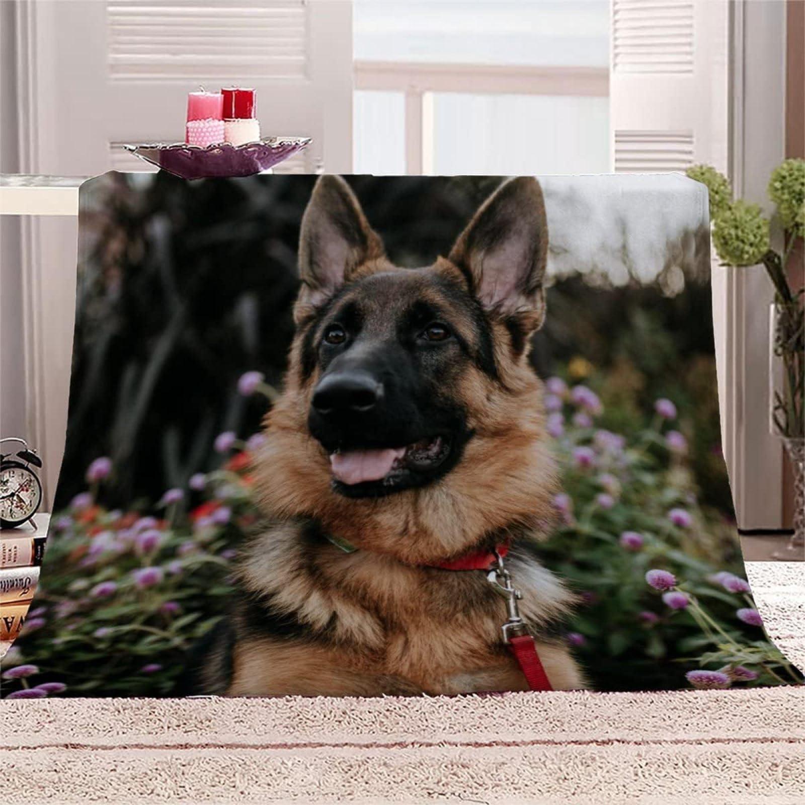 okoikfc 3D German Shepherd Fluffy Throw Blanket, Soft Warm Flannel Print Blanket Throw for Kids Teens Adults, Dog Fleece Blankets for Bed Couch and Sofa, Bedroom living Room, 100 x 130 cm