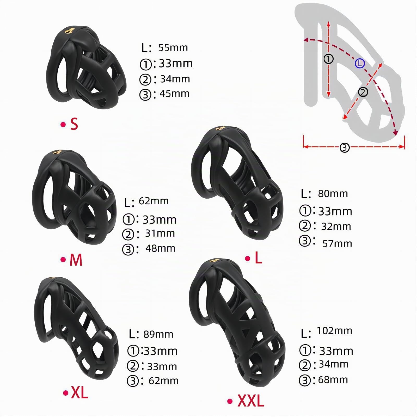 Cage de Chasteté Pénis Sex Toys Chastity Cage pour Pénis avec 4 Anneaux Différents Ceintures de Chasteté avec Serrures Invisibles pour Immobiliser Les Pénis d'Hommes Respirante et Légère (Black,L)
