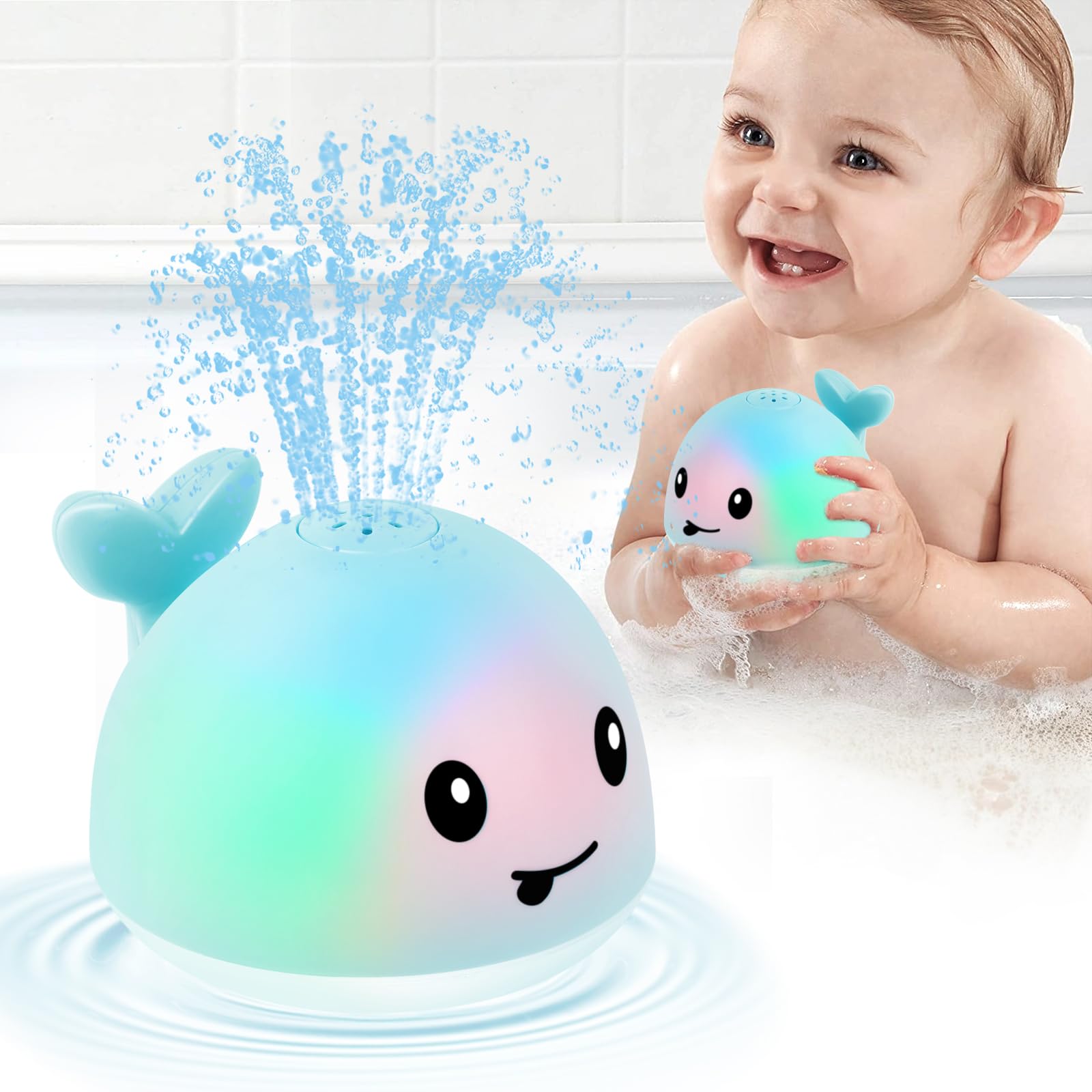 Whale Bath Toy Sprinkler, Light Up Bath Toys for Kids Ages 1-3 Babies 6-12-18 Months, 1 2 3 Year Old Boys Girls Gifts Valentines Toddler Birthday