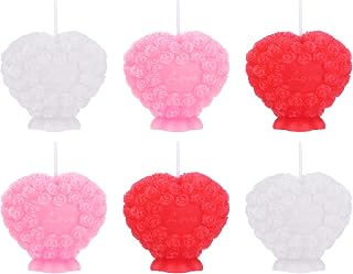 6 Pcs Valentines Heart Shaped Rose Candle-2.9x2.7 Inches Unscented Love Heart Candles-Romantic Decorative Rose Heart Candle for Valentine's Day Gift Wedding Anniversary Party