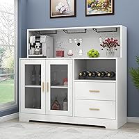 Vista 3 de Armario de bar para el hogar con luz LED, gabinete de barra de café con estante para vino y copas, gabinetes de vino con gabinete de almacenamiento