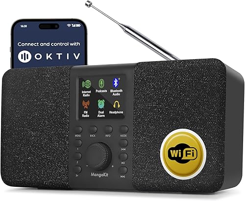 Miniatura 11 de SR20 Radio estéreo inteligente por Internet con WiFi, reproductor de podcasts, altavoz Bluetooth, radio FM portátil, radio alimentada por red y