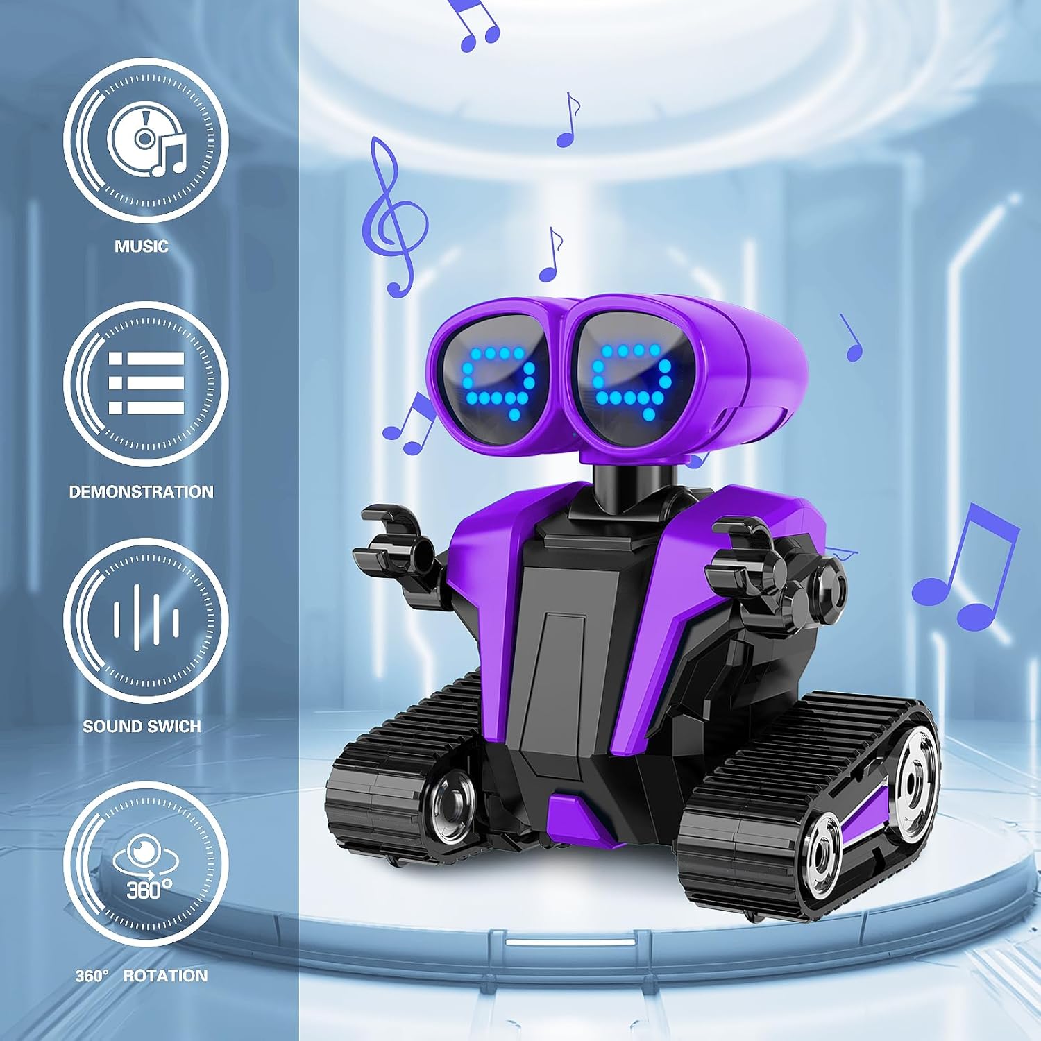 MindPal Robot Toys for Boys Girls with Auto-Demonstration Robots for Kids Remote Control Rechargeable Emo Robot with LED Eyes Age 3 Years and Up Purple