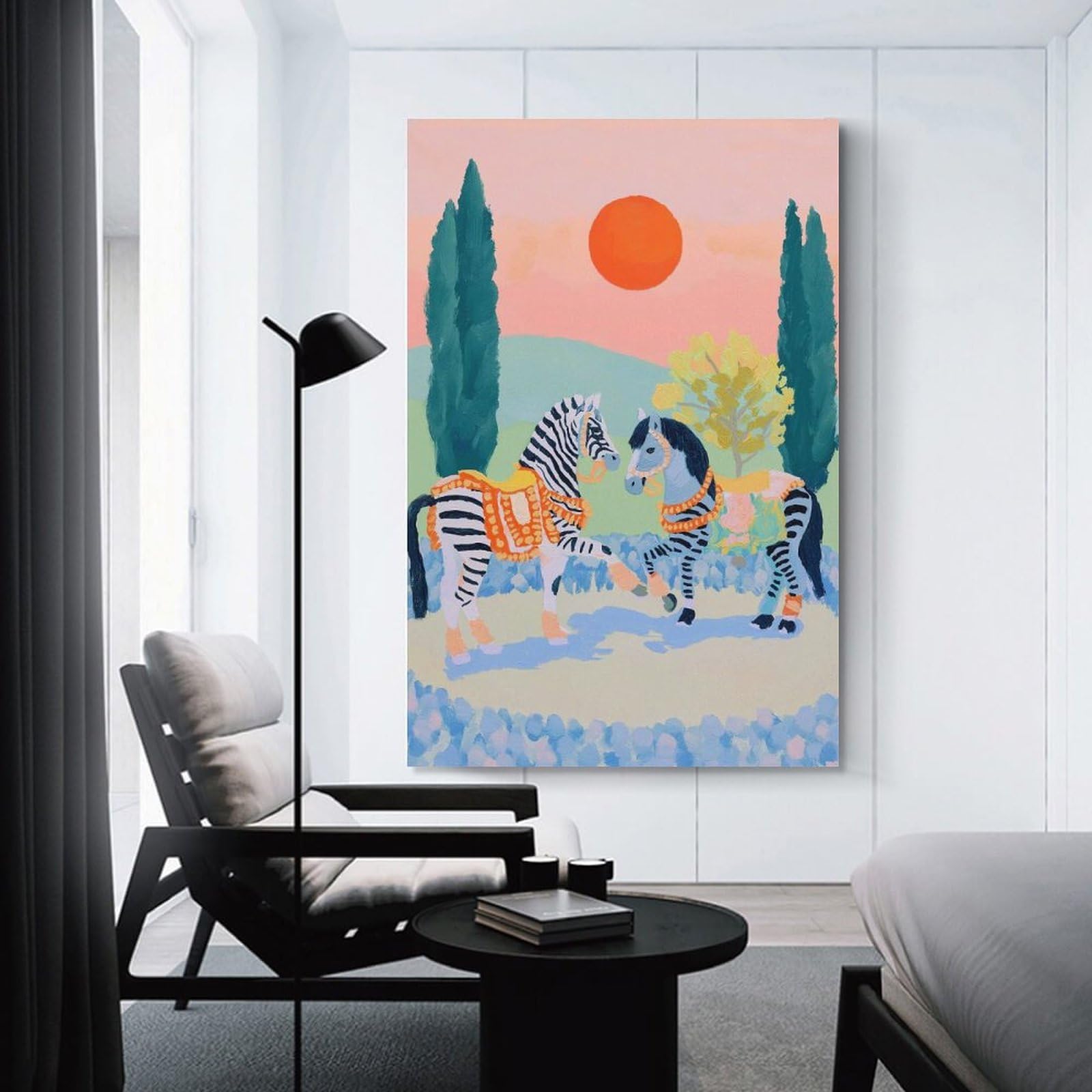 Junmoney Zebras in A Dreamy Landscape Room Decor Wall Art, 12x18inch(30x45cm), for Living Room, Lounge Or Sitting Room, A Home Accent with Warm Character