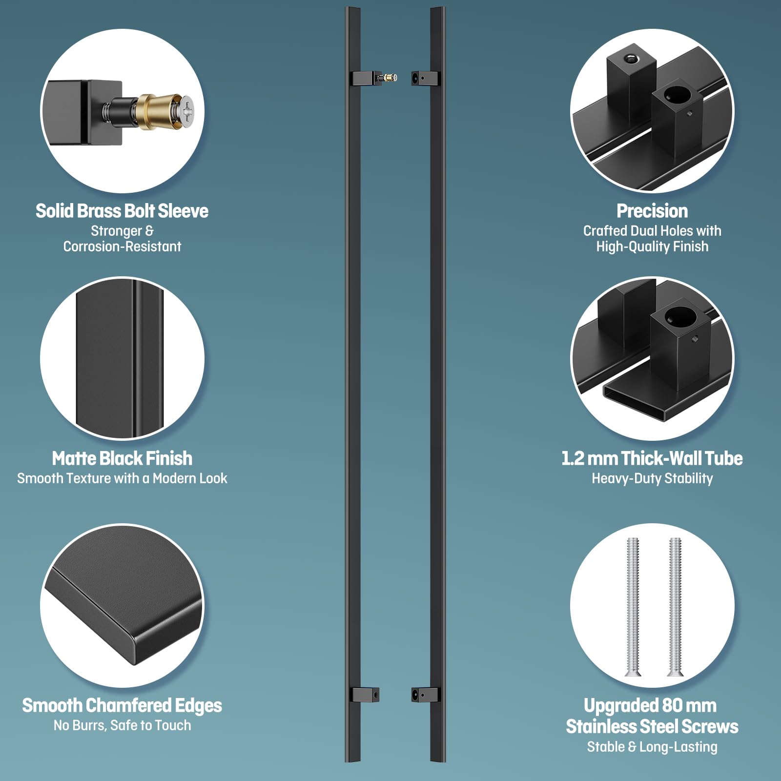 Ranbo Manija de puerta rectangular en forma de H de 71 pulgadas de longitud de atrás a atrás, diseño de chaflán de borde para mayor seguridad, acero inoxidable 304, para puerta de entrada comercial de
