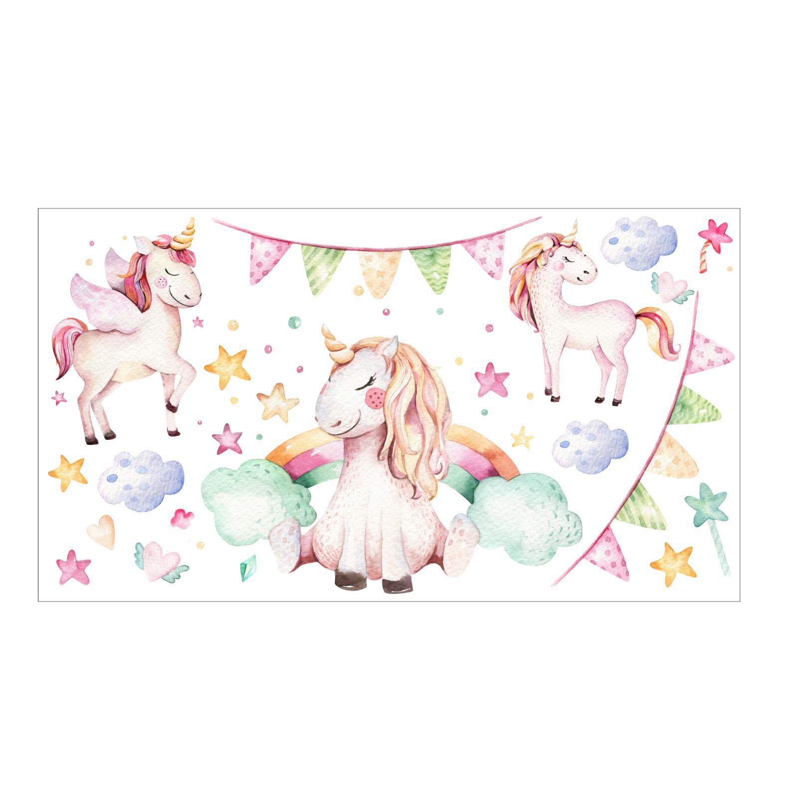 Nikima – 074 – Adesivo da Parete con Unicorno Pastello Arcobaleno per cameretta Bambini Ragazza – in 6 Misure – Simpatico Adesivo e Adesivo per cameretta Bambini