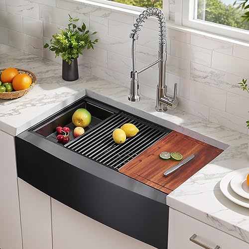 Miniatura 16 de VAPSINT Fregadero de bar de 21 x 20 pulgadas, color negro, calibre 16, acero inoxidable 304, hecho a mano, para cocina pequeña, al aire libre