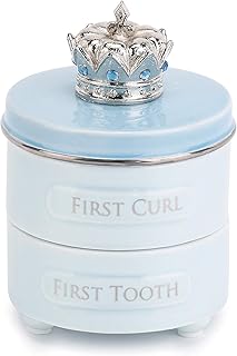 Elegant Ceramic and Pewter First Tooth and Curl Keepsake Box (Soft Blue)