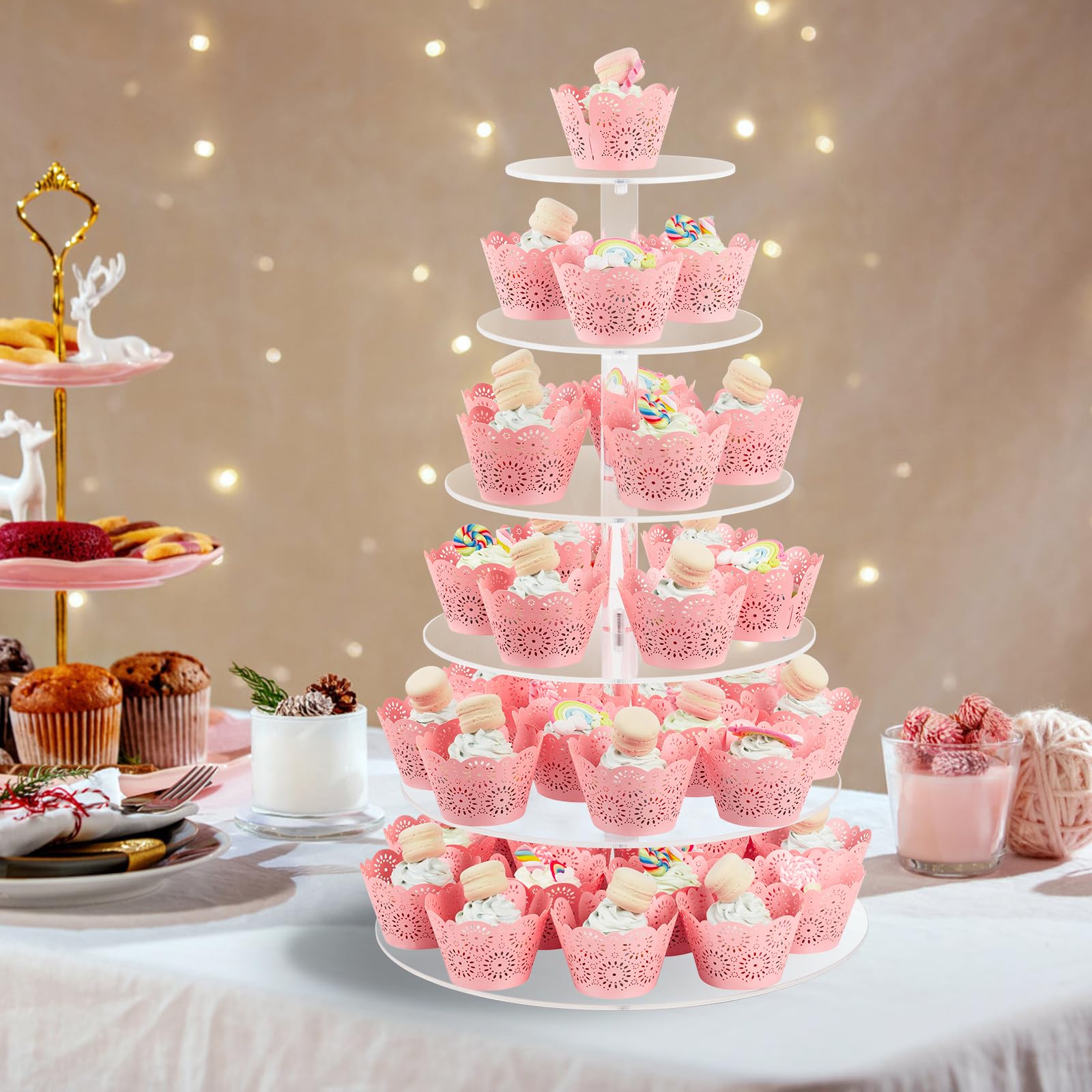 Présentoir à cupcakes à 6 étages - En acrylique transparent - 6 étages - Pour mariage, anniversaire, fête à thème, baby shower