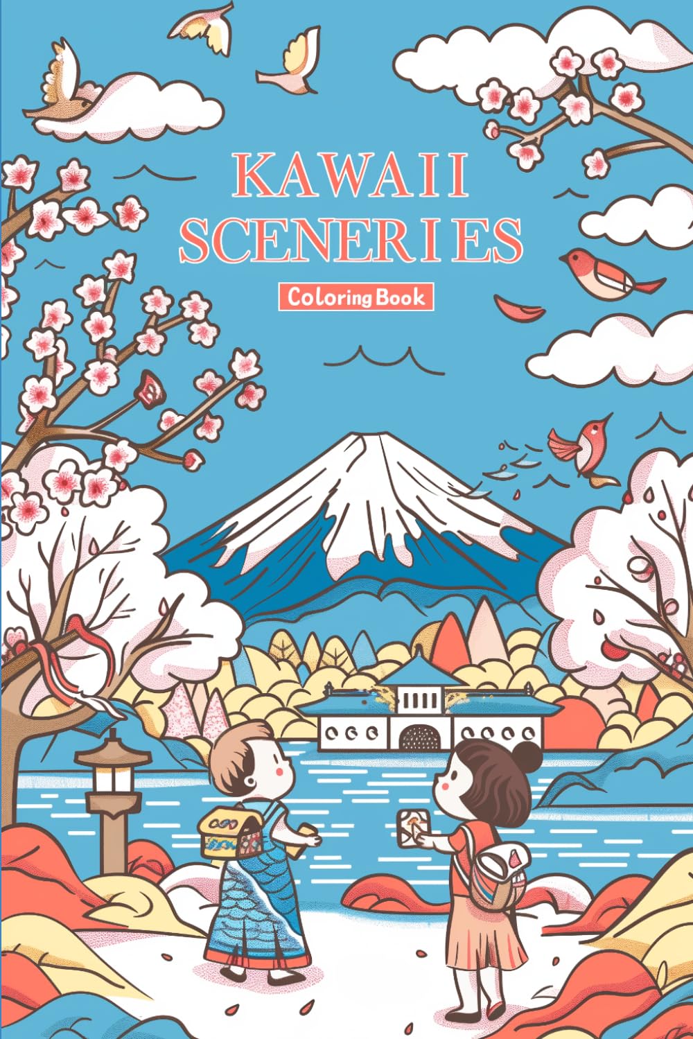 Kawaii Japan Scenery Coloring Book for Adults and Teens: Cute Japanese Designs: Ramen Shops, Tokyo Tower and more