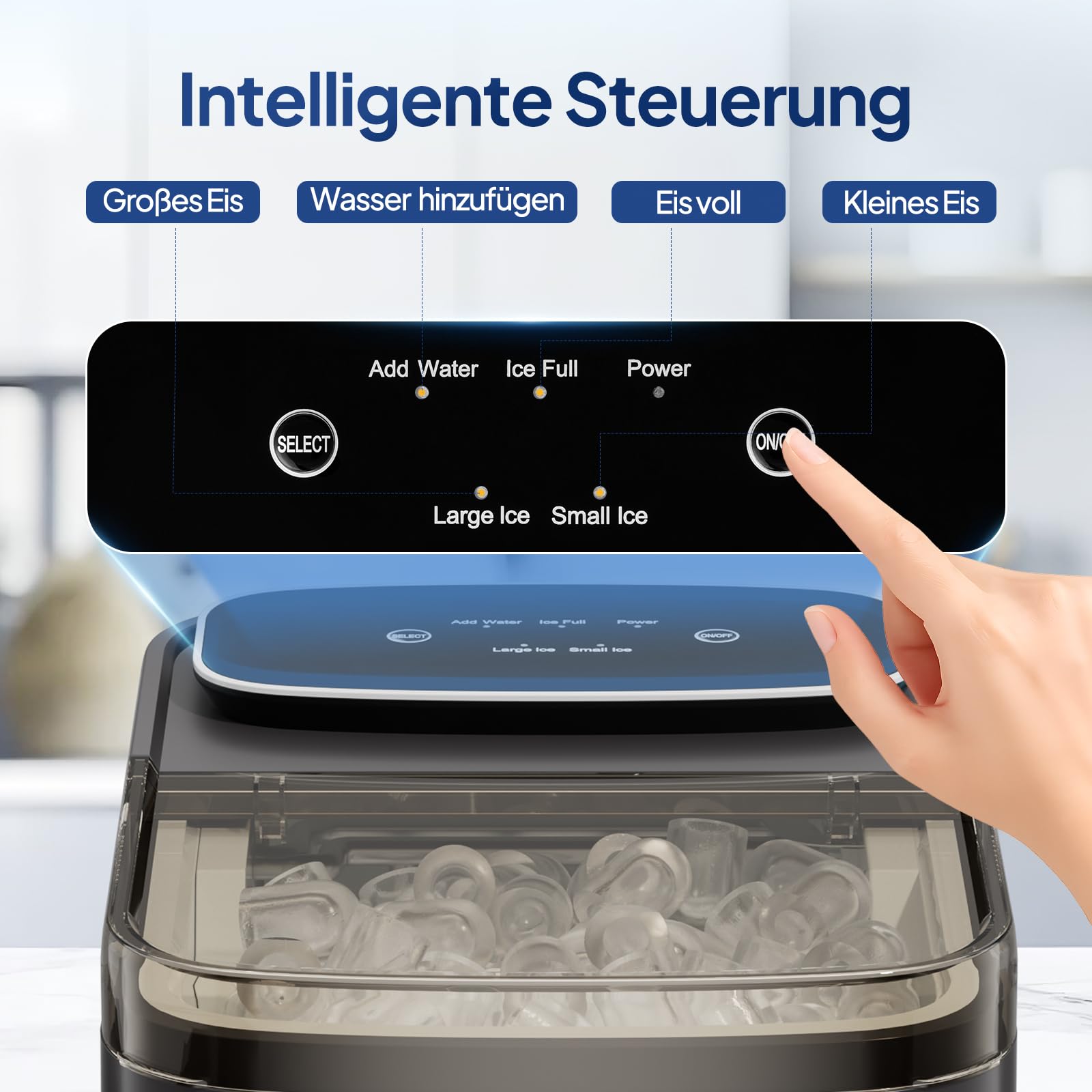 ROVSUN Eiswürfelmaschine Selbstreinigend 12 kg/24 h, 9 Kegeleis in 6-10 Minuten, Eiswürfelbereiter mit Eiswürfeln von 2 Größen Ice Maker 1,2-Liter-Wassertank & 0,5-kg-Eiskorb