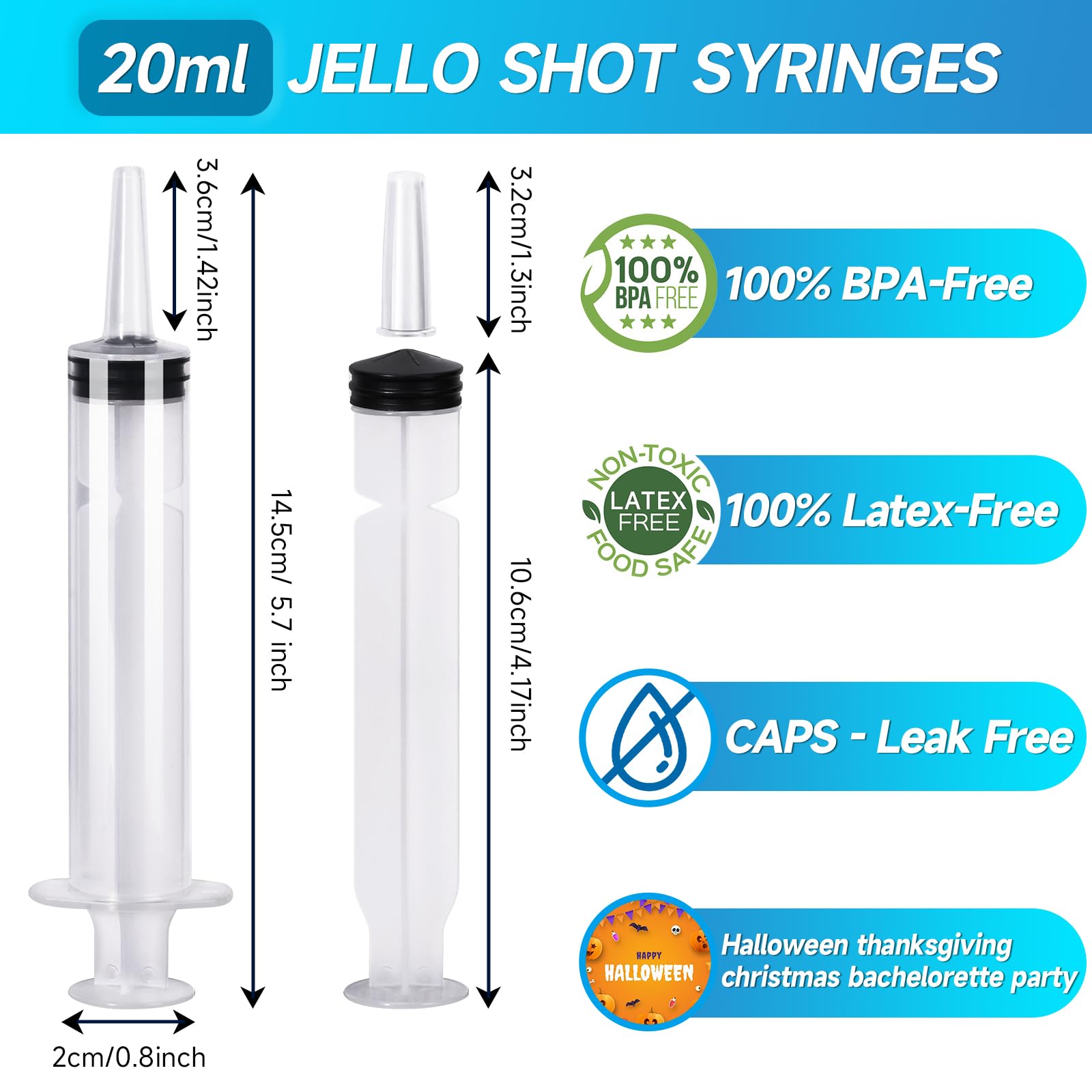 20ml Jello Shot Syringes 100 Pack with Tip Cap for Adults Kids — Amazon image 2