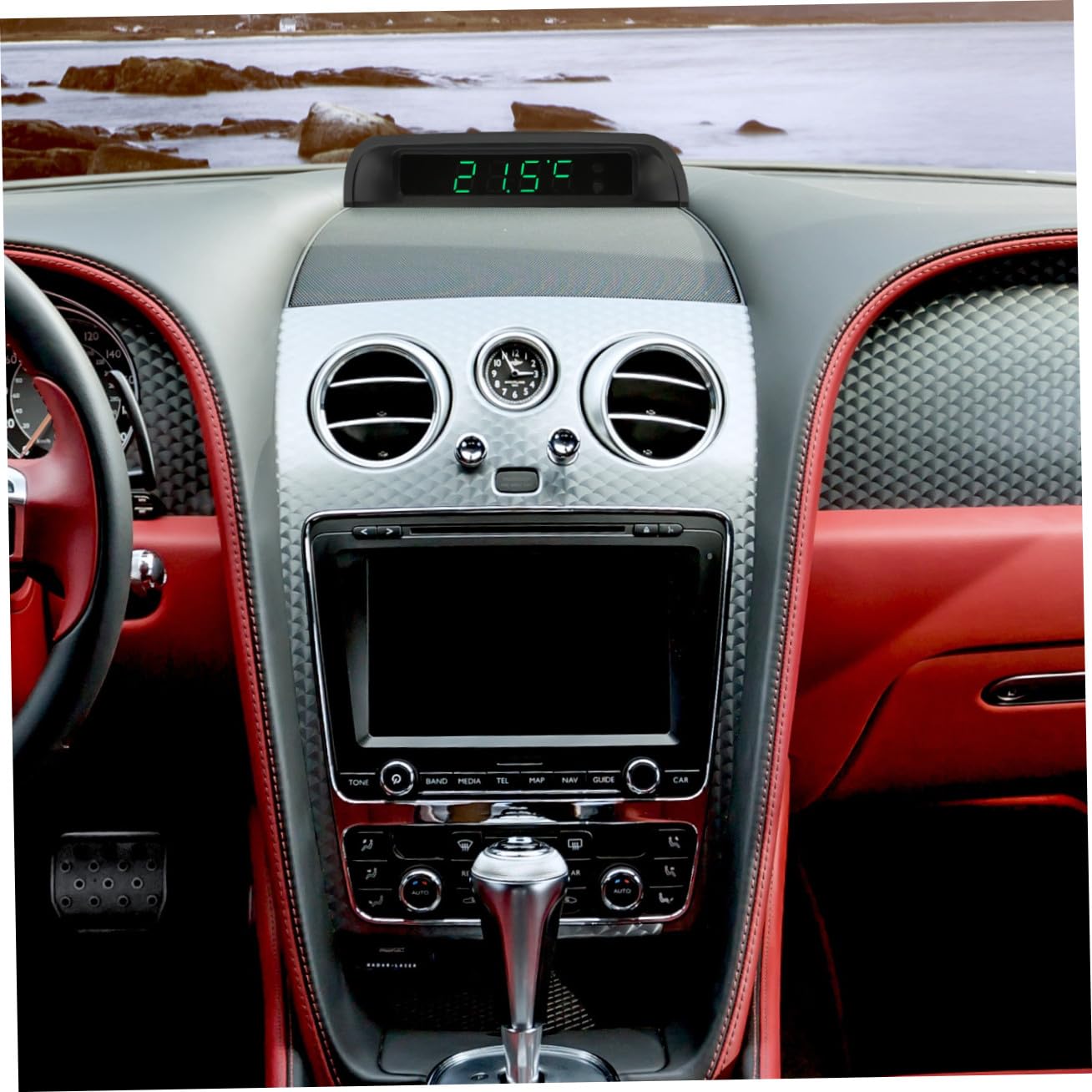 GLEAVI Reloj de Coche Termómetro Digital, Alta Precisión, Pantalla Luminosa, para Salpicadero, Accesorio Interior Abs Negro,