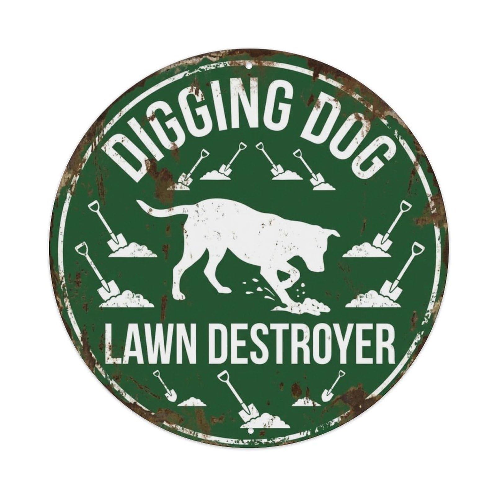 Fqcyn Style Dog Digging Warning Round Wall Hanging Metal Tin Sign Plaque Wall Decor For Cafe, Club Bar, Office, Home Garden Round Metal Poster 8X8inch