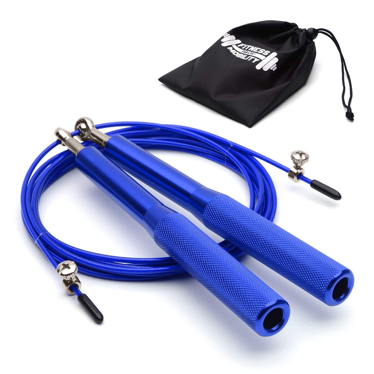 Elite Speed Skipping Rope Adult By CKB LTD With Travel Bag Premium Aluminium Handles Fitness Adjustable Jump Rope 3m 10ft Functional Fitness Exercise Workout Training Double Unders 1pc (Lake Blue)