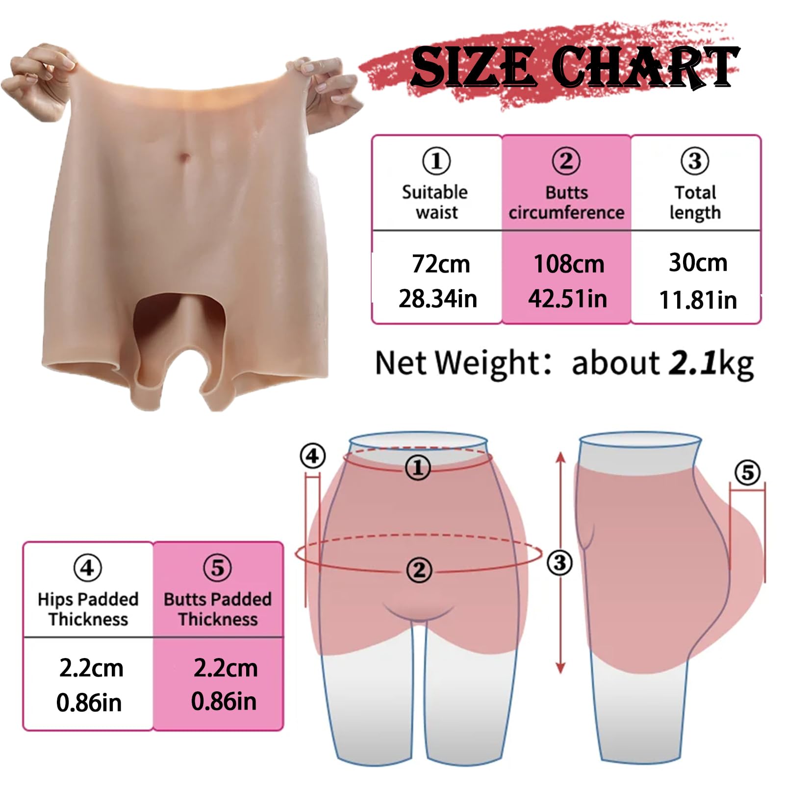 FSYH Pantalones de Silicona Falso Trasero Cadera realzador Shapewear Bragas Push up Panty para Las Mujeres transgénero Drag Queens