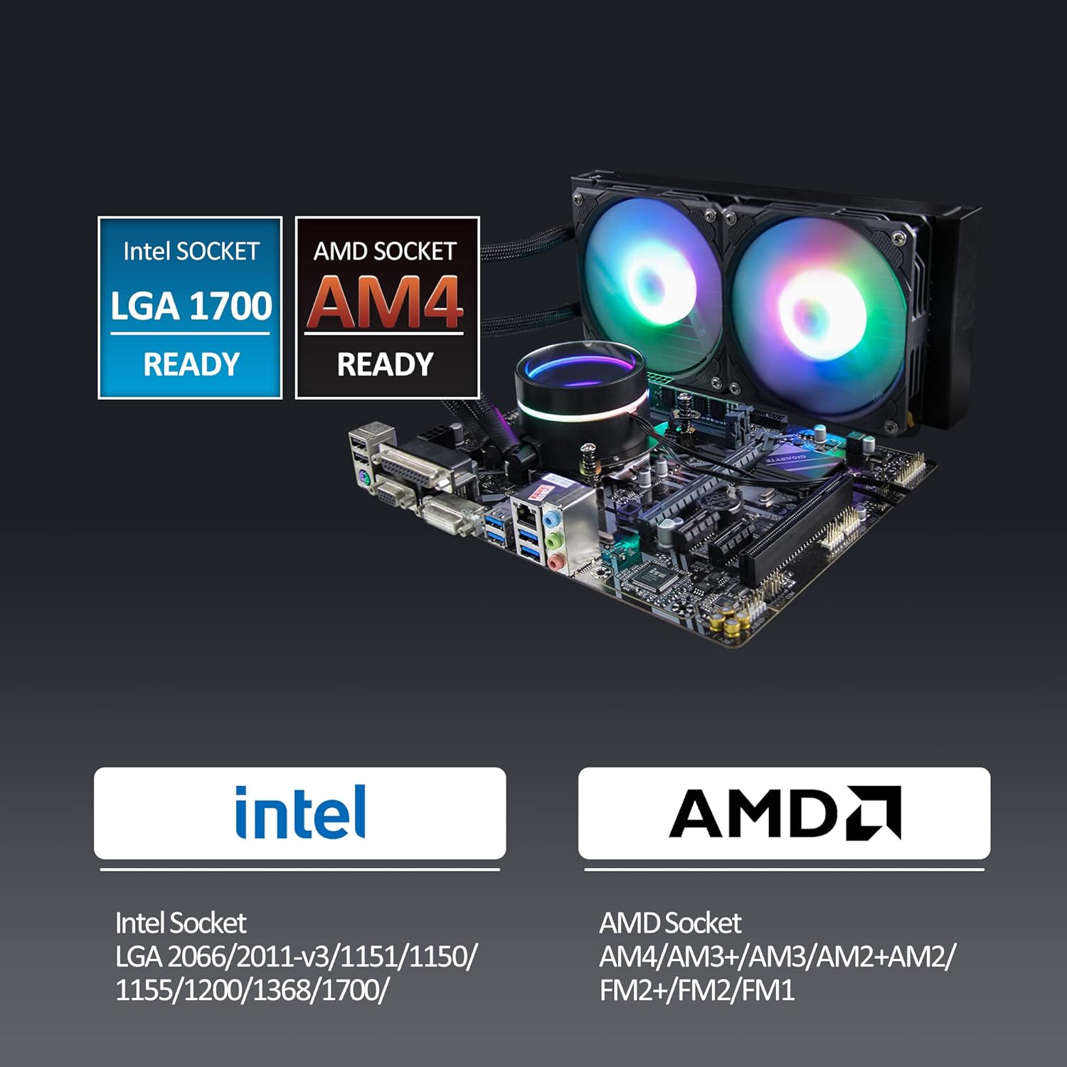 120mm AIO CPU Liquid Cooler Water Cooling for Intel & AMD, ARGB PWM Sync, Infinite Mirror Pump, Easy Installation, High Compatibility Water Cooler PC Solution Compatible with LGA1700/1200/115X AM5/AM4