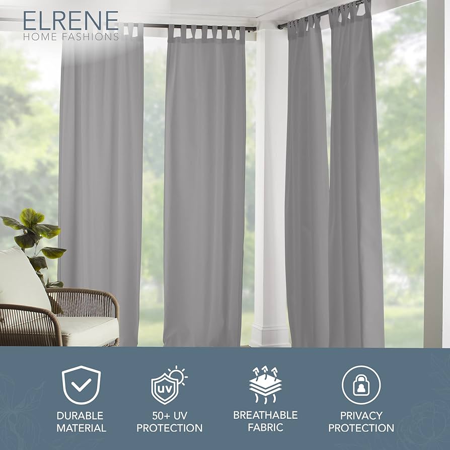 Elrene Home Fashions Darien Weatherproof Tab-Top Sheer Solid Color Indooroutdoor Curtain Panel For Porch Pergola Patio Deck 52w X 95l Natural