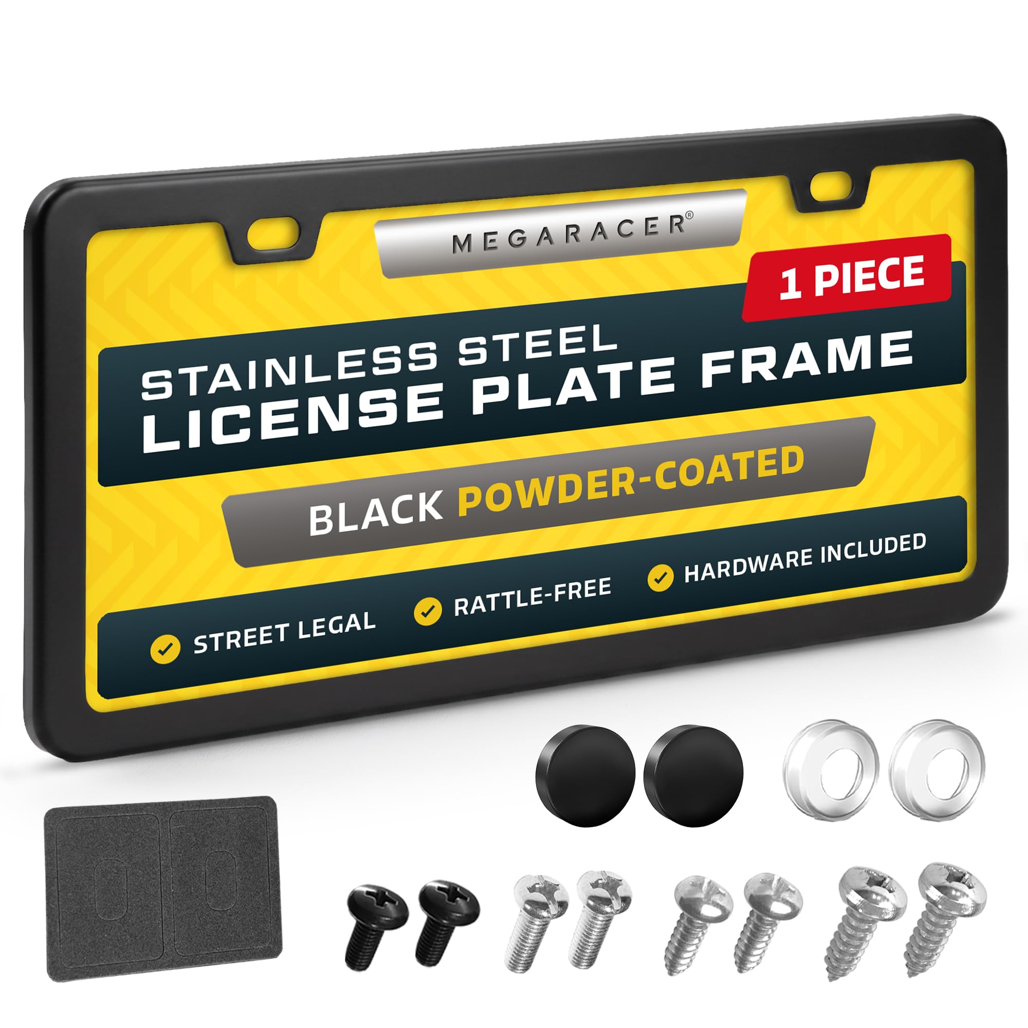 Powder-Coated Matte Black Thin License Plate Frame, 1 Piece, Front or Rear