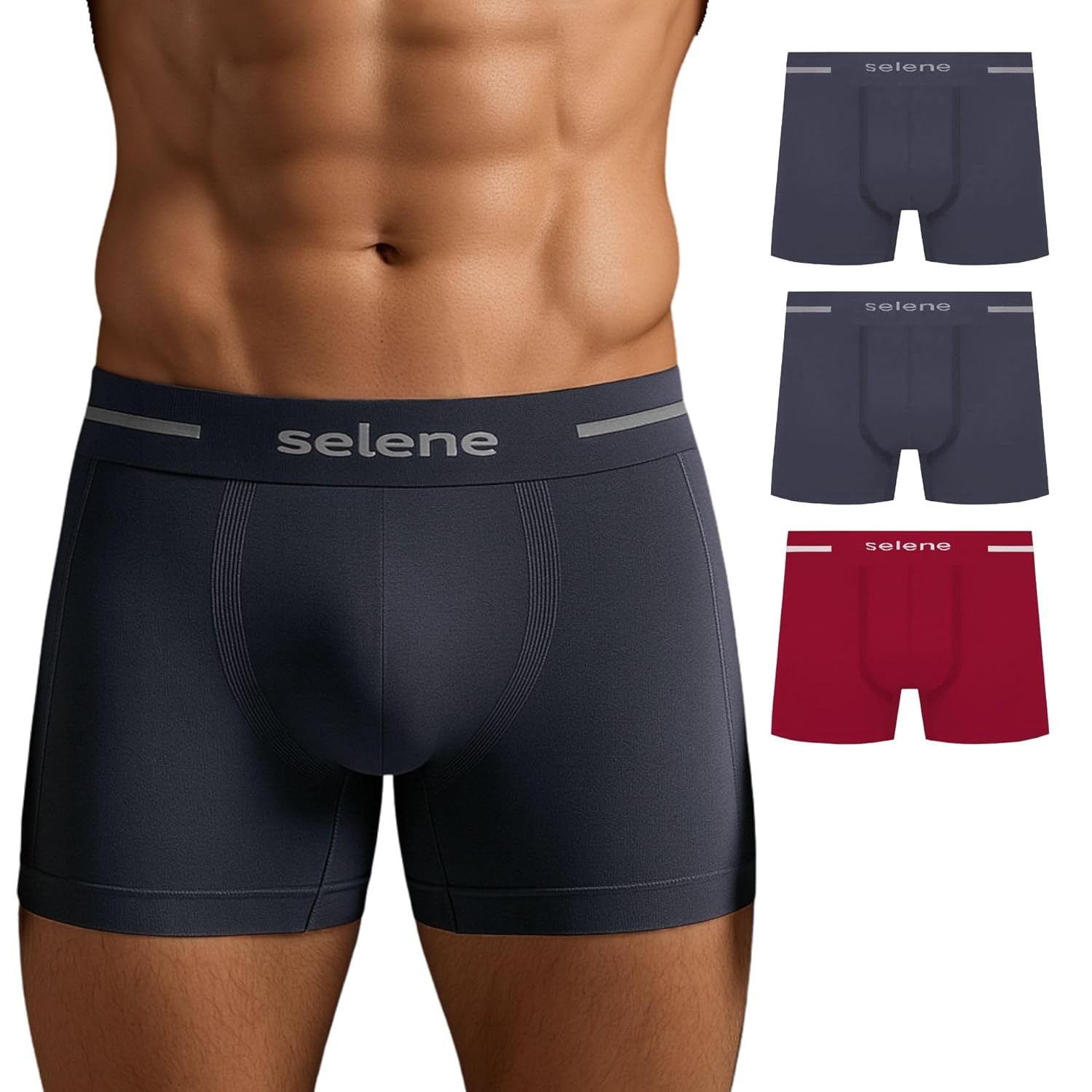 Kit 3 Cueca Boxer Sem Costura Selene Alta Performance Poliamida Cós 40MM Masculino Adulto
