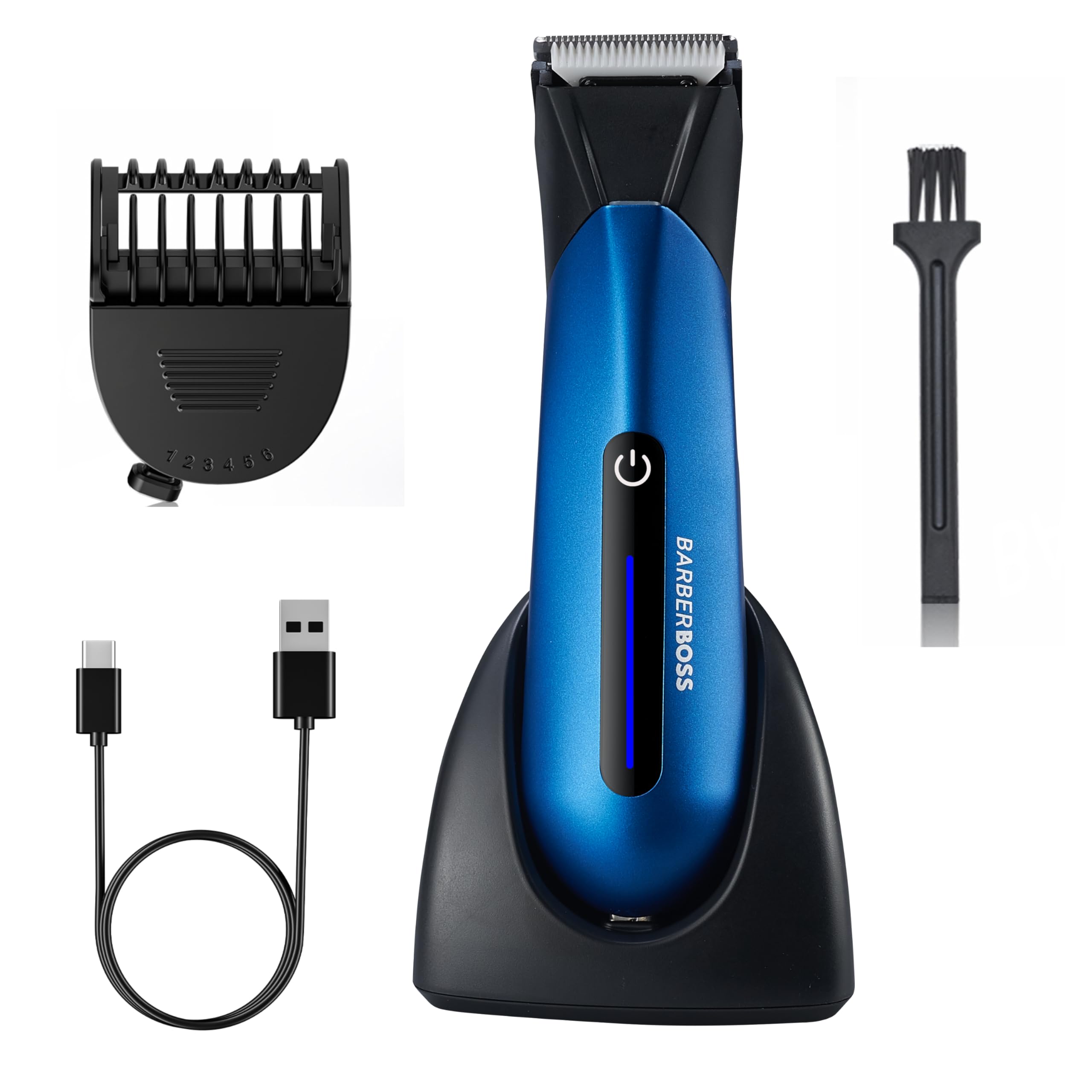 BarberBoss Body & Groin Trimmer, Electric Pubic Hair & Ball Shaver for Men, Precision Body Groomer with Adjustable Length Comb, Men’s Waterproof Intimate Grooming