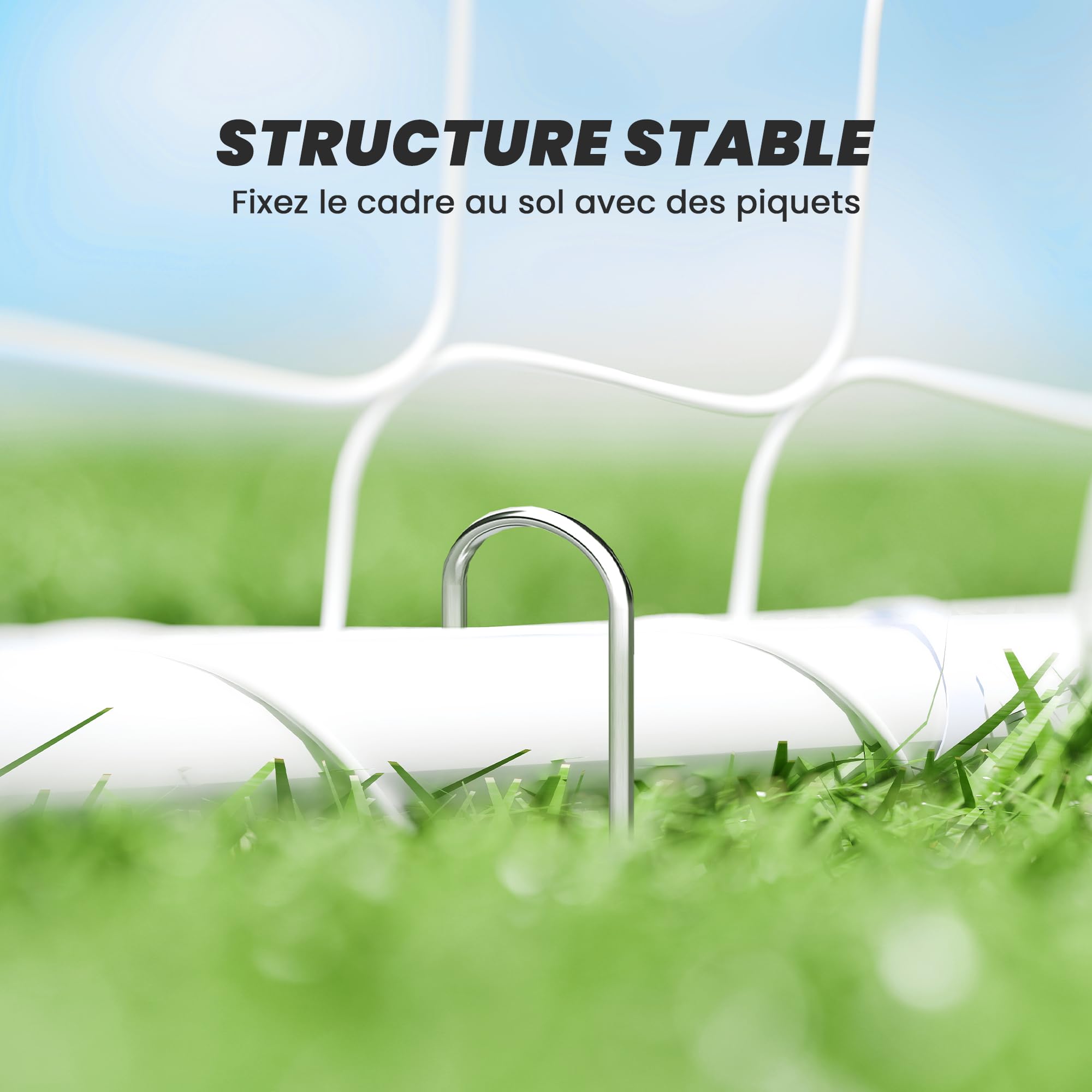HOMCOM But de Football Châssis Métal Époxy 301L x 120l x 200H cm Blanc | Cage de Foot, But d'Entrainement, Filet PE, Piquets Inclus, Pour Ado