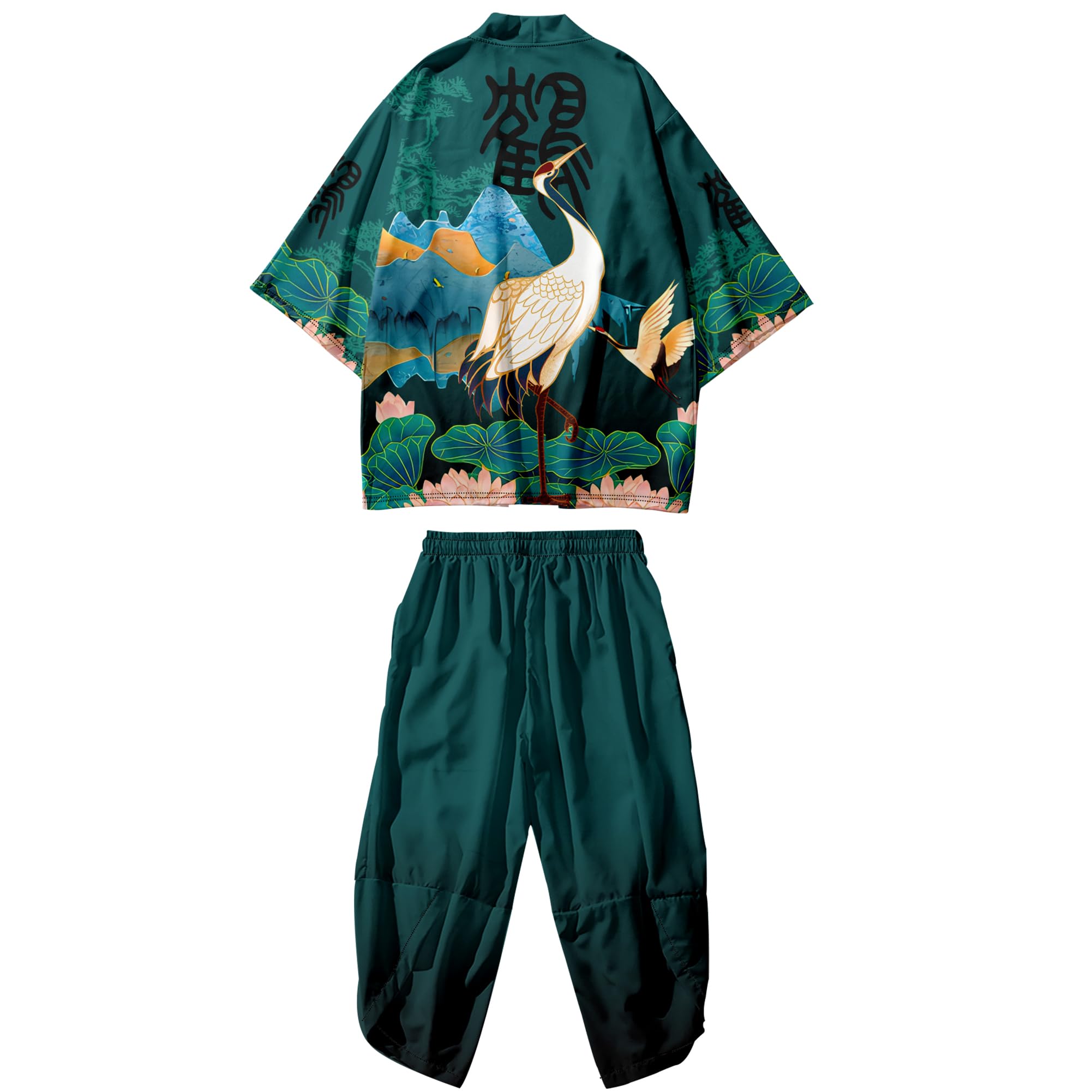 Mens Kimono Set 3/4 Sleeve Haori And Shorts Casual 2 Piece Japanese Outfits