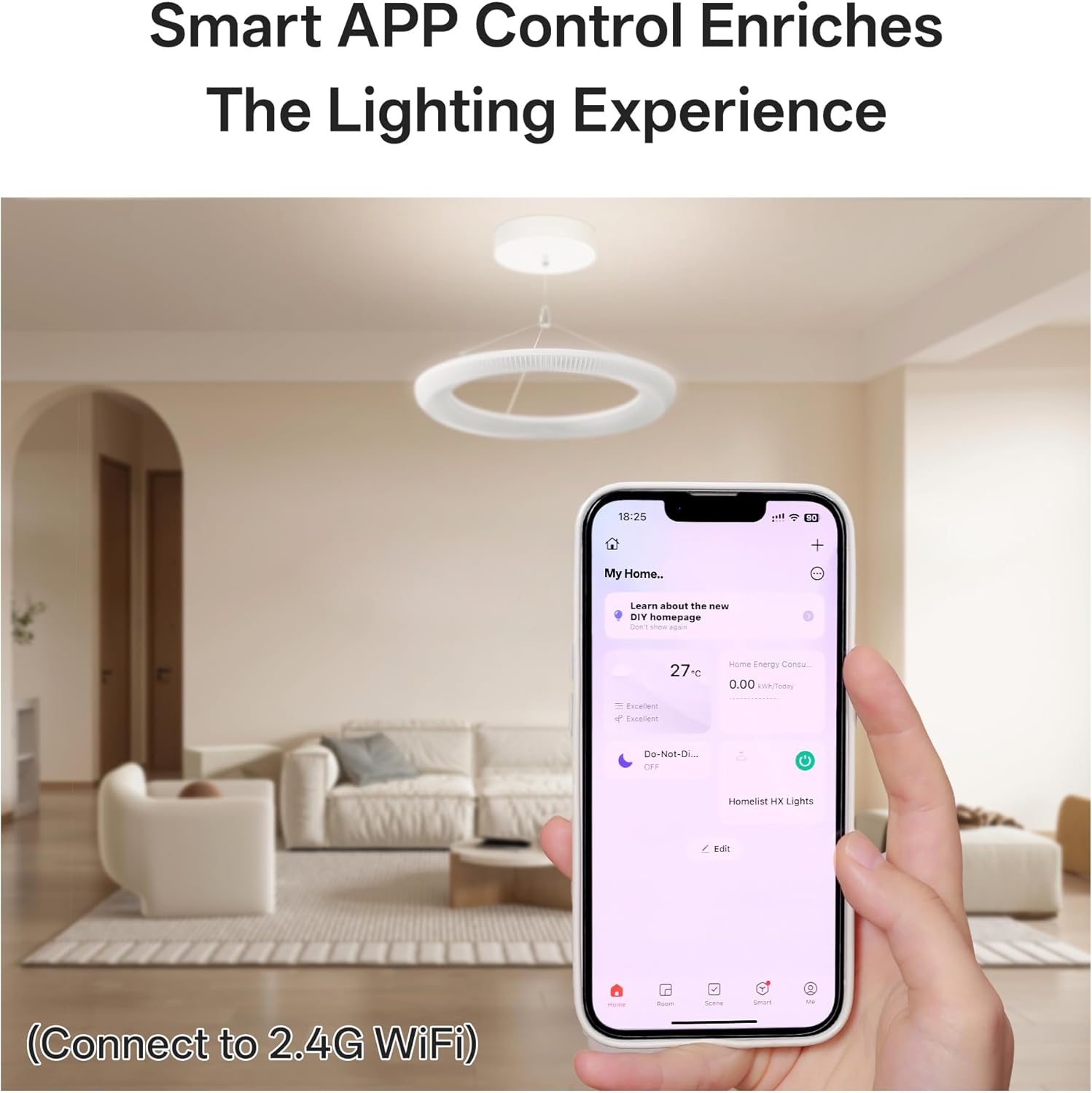 Homelist HX1 Eye Protection Pendant Ceiling Lamp, 4800LM Indirect Light Diffuse Reflection, CRI>98, for Living Room, Bedroom, Mother Baby Children's Room, Wall Control or Tuya APP Control