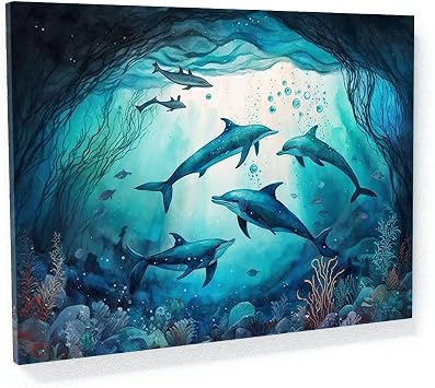 Sense Canvas Dolphin Magical Underwater 15 Canvas Art - Home Decor Wall Art Print Poster Painting Medium 24x18 / 0.75"