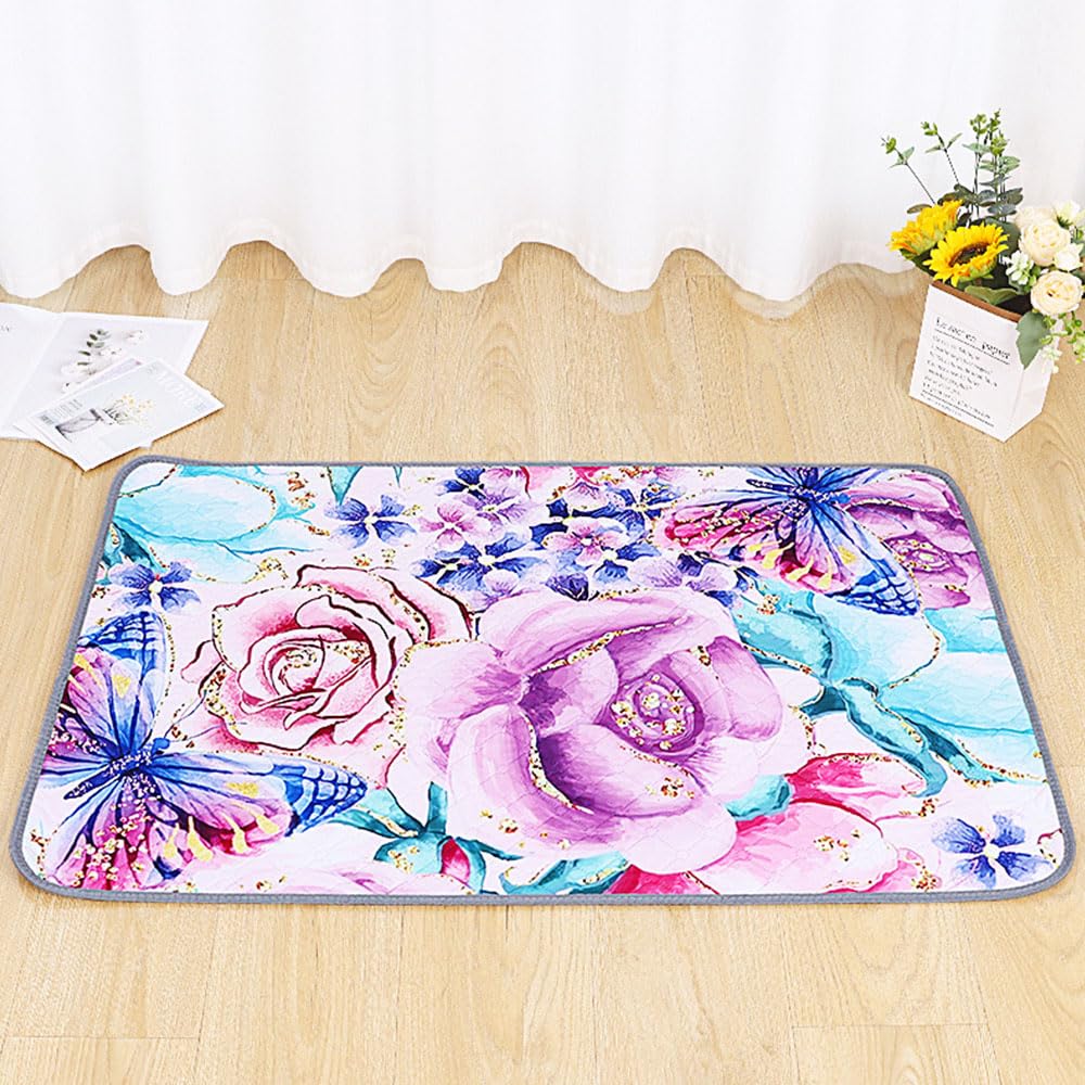 Chickwin Reusable Puppy Pads, Absorbent Puppy Flower Print Training Pads Washable Dog Training Pads, Non-Slip Large Pee Pads Dogs for Travel, Car, Home (70x100cm(2Pack),Purple Flower)