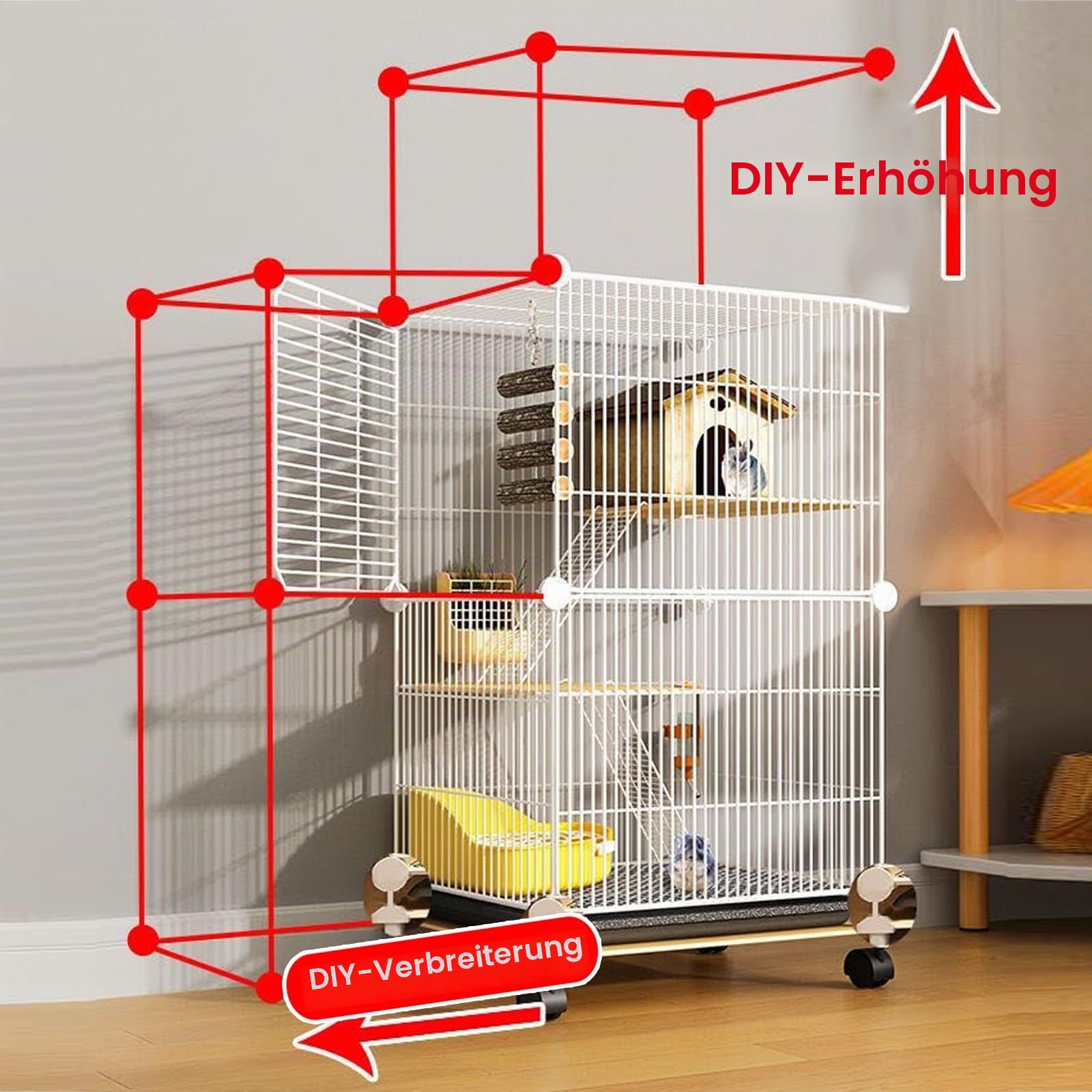 Großer Metallkäfig für Kleintiere, 5-stöckig, mit Universalrädern, für Ratten, Frettchen, Chinchillas, Meerschweinchen und Hamster
