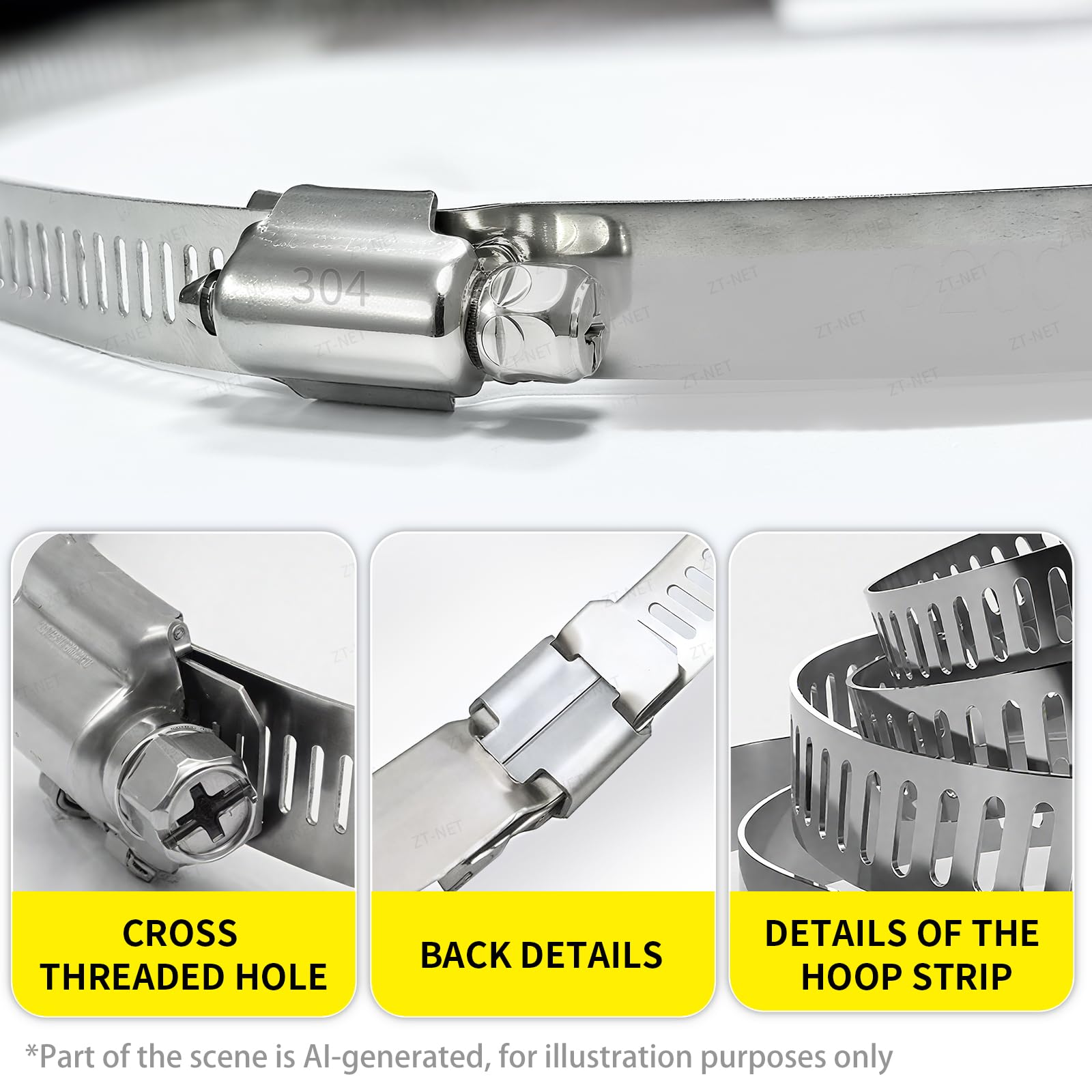 4 abrazaderas de manguera ajustables de acero inoxidable 304 con bucle de monitoreo para cámaras de seguridad, soporte adaptador para árbol, poste u otras condiciones similares (abrazadera de