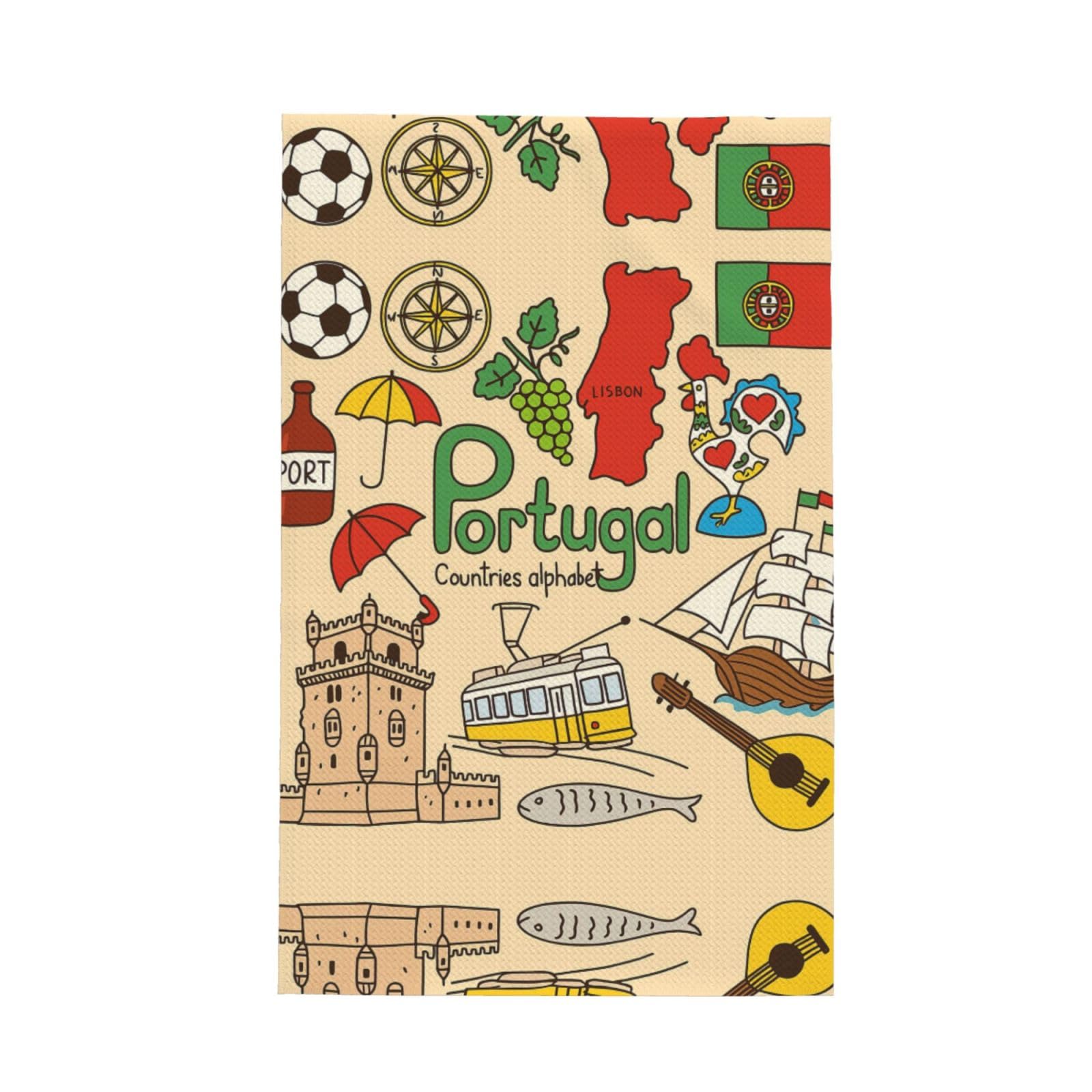 Xxahnbm Black Portugal Cultural Symbols Print Waffle Kitchen Towel,Absorbent Hand Towel