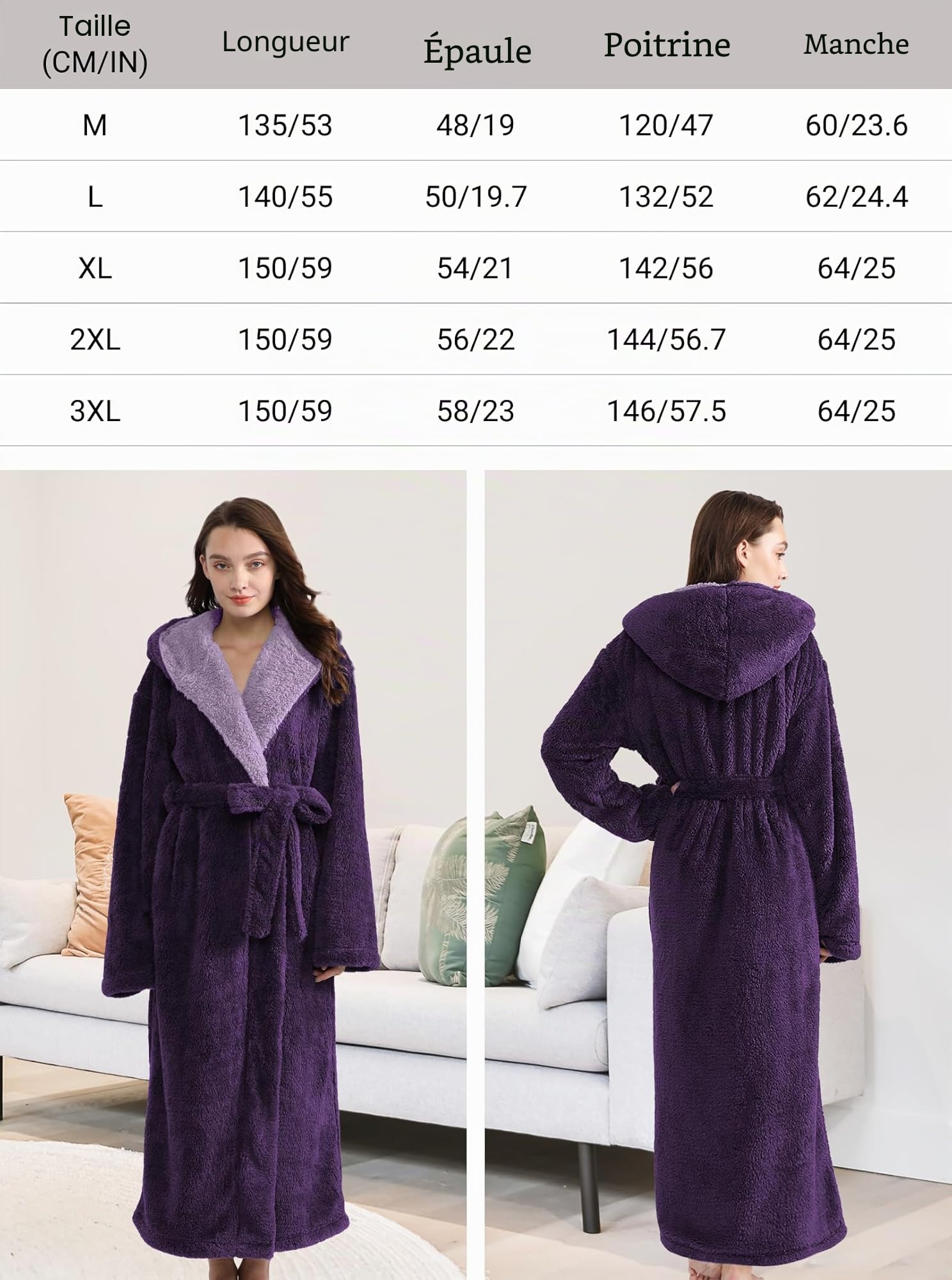 PUTUO Peignoir Femme Robe de Chambre: Polaire Hiver Chaud Longue Peignoir de Bain pour Femmes