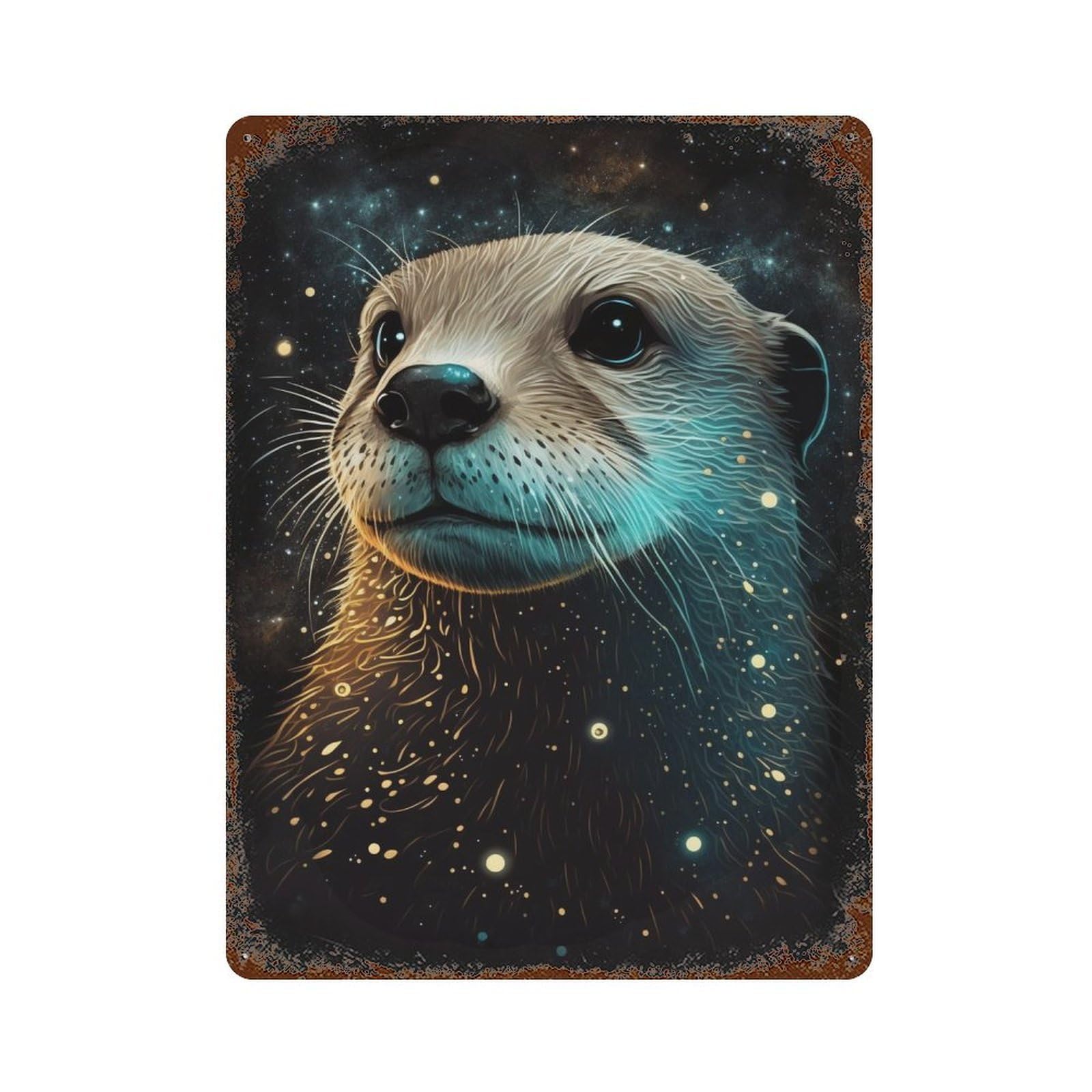 Galactic Otter Greeting Card Rust Effect Tin Sign 15.7"x11.8", Rustic Home Decor for Garage, Pub Or Kitchen