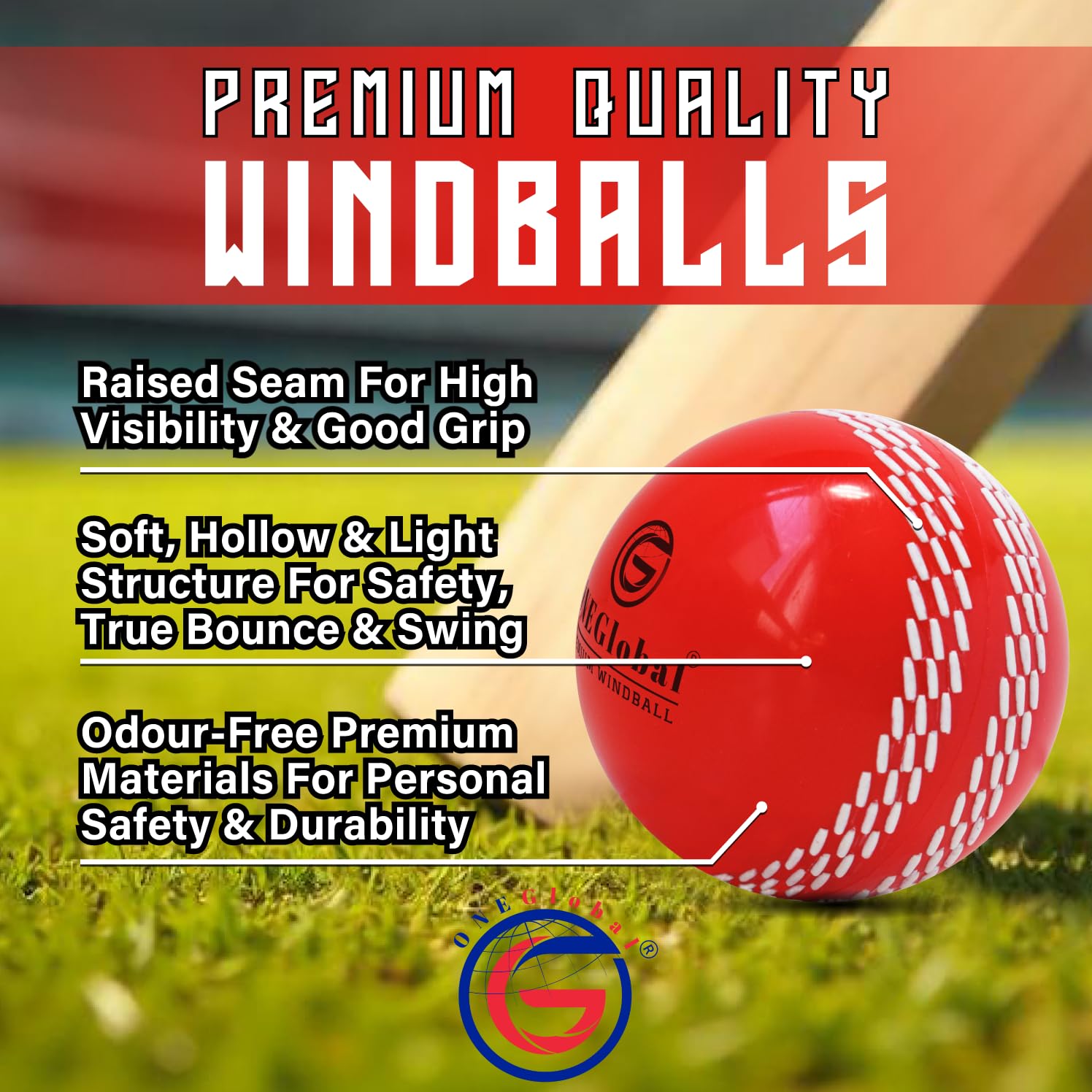 Premium Windball Weiche Cricketbälle | Langlebig & sicher, farbige Naht, realistischer Sprung & Schwung | Indoor-/Outdoor-Coaching, Training, Garten & Strandspiele