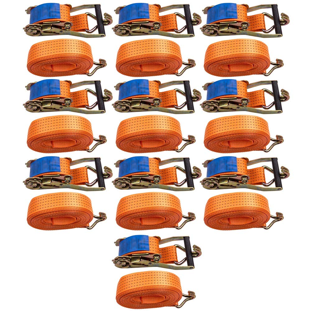 maXpeedingrods 10Pcs 5000kg Cinghie di ancoraggio con gancio 10m, EN 12195-2 Cinghia Di Fissaggio, Cinghia Di Tensione professionali con Cricchetto e Gancio, due parti 50mm