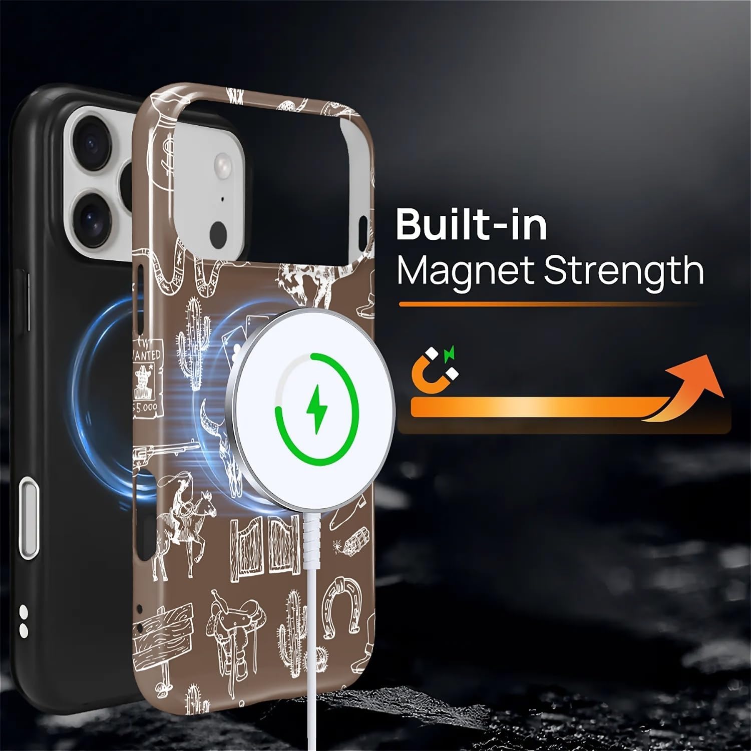 Magnetic Case for iPhone 17 Pro Max,Compatible with Magsafe PC Hard Shell Silicone Inner Bumper, Anti-Scratch Full-Body Cover Shockproof Slim Design Western Cowboy Collage - Image 3