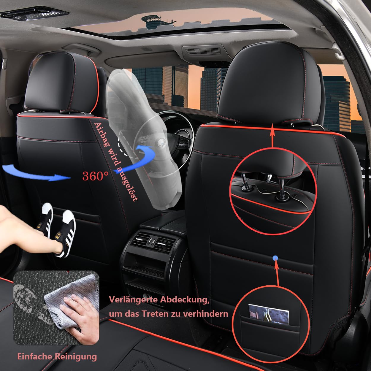 Universelle Auto-Sitzbezüge Komplettset, Fahrzeuginnenausstattung, Autositzbezüge Nappa-Leder – passend für 90% Autos, SUVs und Geländewagen (Schwarz,for Skoda Superb -2014)