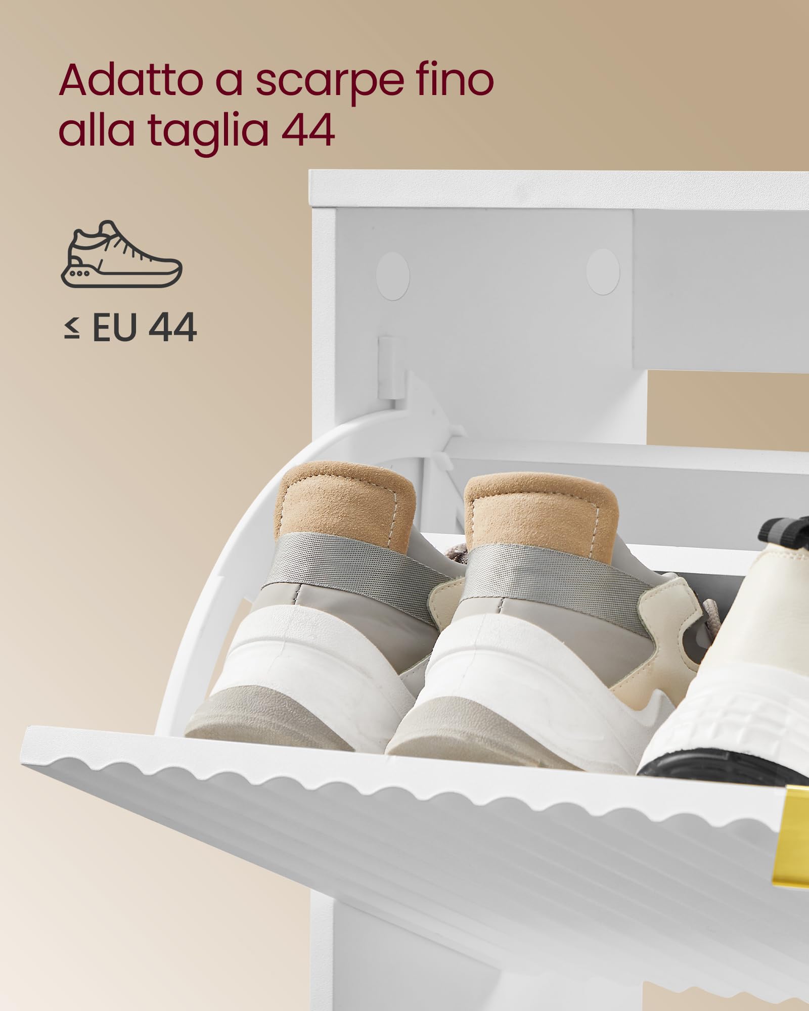 VASAGLE MAXE Collezione - Scarpiera con 3 Ribalte, Mobile Portascarpe Stretto Autoportante per Ingresso, con Ante Scanalate, per 18-24 Paia, Stile Moderno di MetàSecolo, Bianco Nuvola HSC302WB02