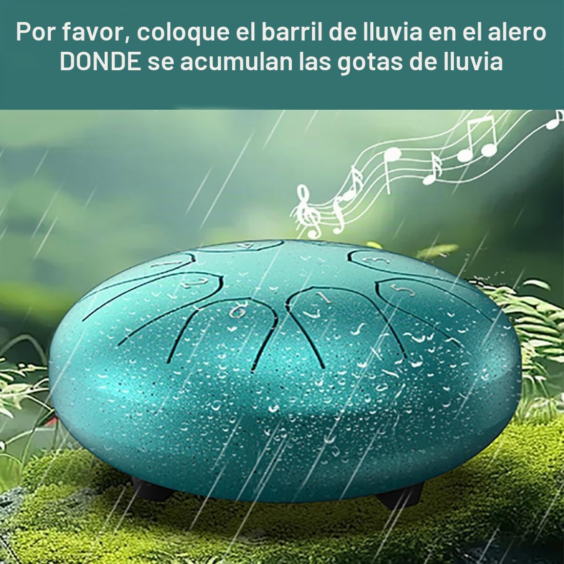 Tambor para lluvia al aire libre, juego de lluvia, impermeable, para instrumentos de jardín, tambor de chakra, 15,2 cm, 8 notas
