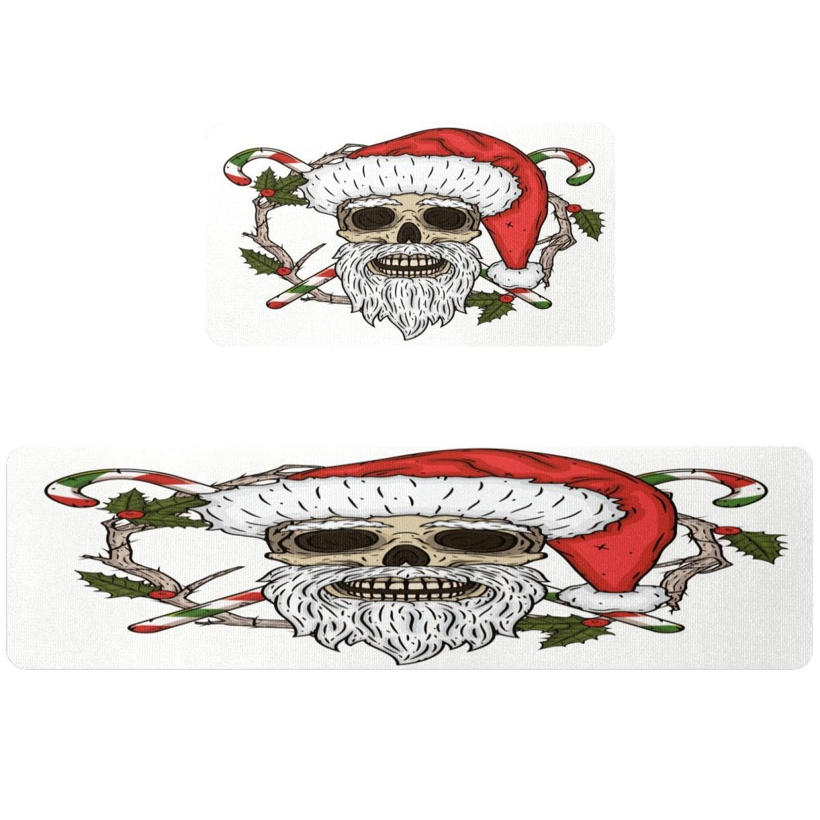 Tapetes de cocina antideslizantes VAPOKF lavables de calavera con sombrero de Navidad pack de 2