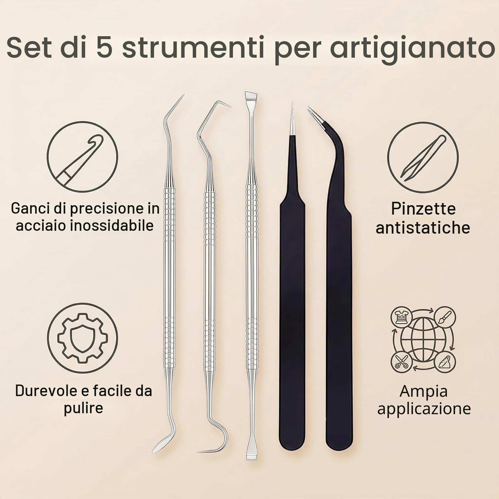 5 pezzi in acciaio inox per erbacce in vinile, cartoncini in vinile, kit per lavori creativi con gancio curvo, spatola, pinzette, per scritte in vinile, sagome e cammei scrapbooking
