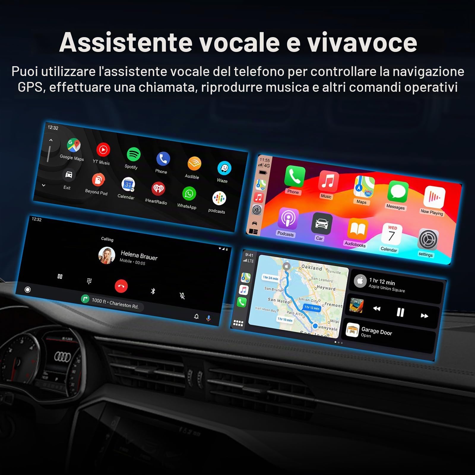 10.26" Wireless Carplay Screen Android Auto Wireless Display 4K Dash Cam | Schermo per auto con Navigazione GPS Telecamera Portatile Autoradio Bluetooth Controllo vocale TouchScreen Mirror Link AUX FM