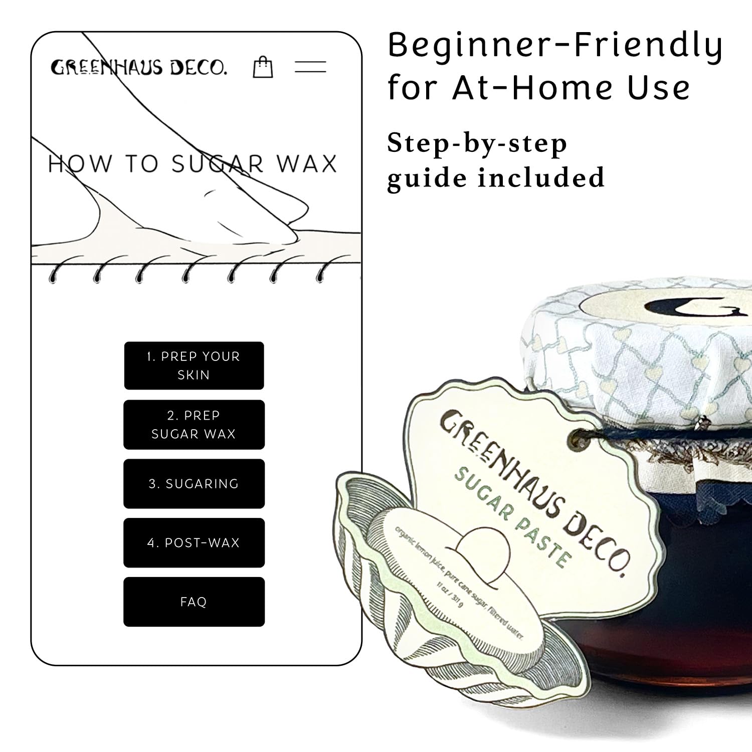 Greenhaus Deco. Boutique Sugar Wax Kit - Firm Beginner Friendly Sugar Wax Hair Removal at Home