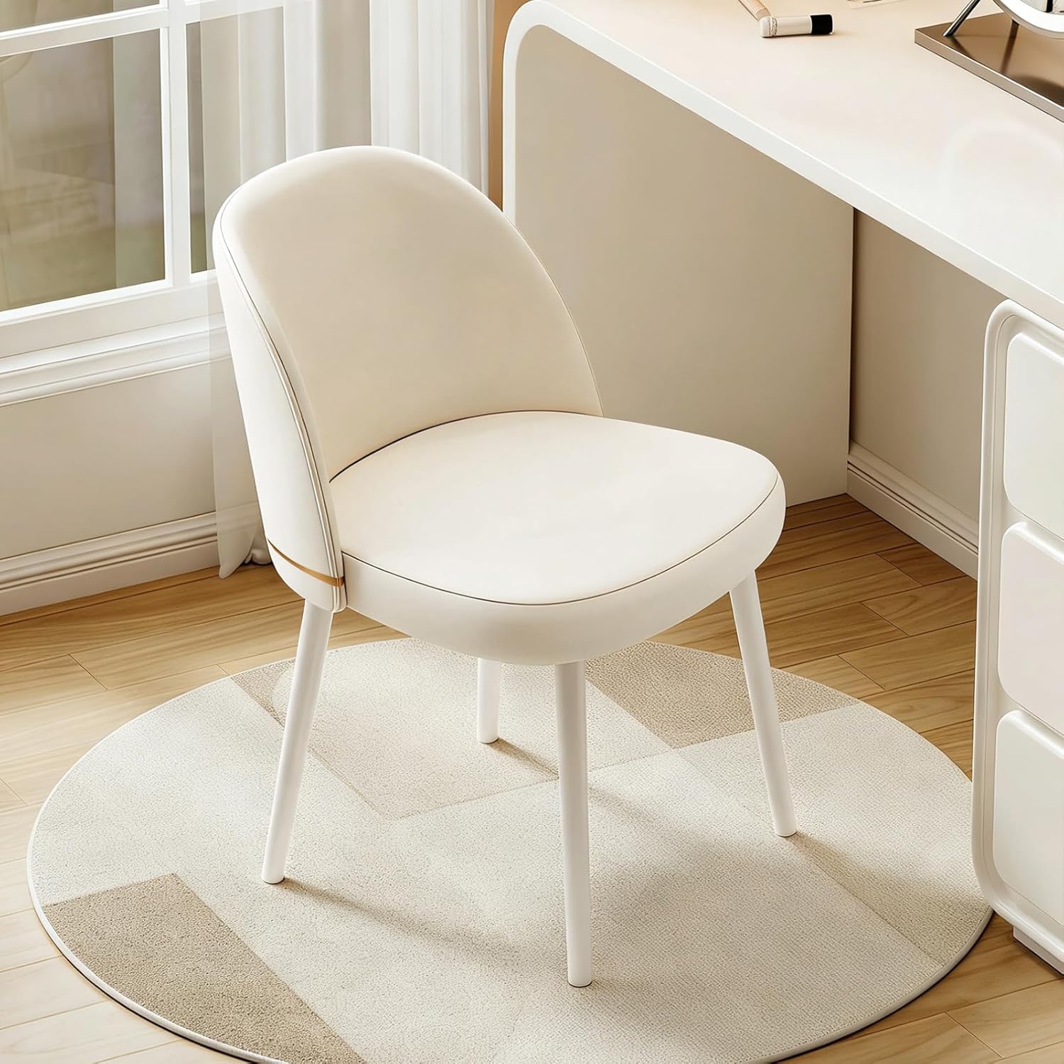 JPBSTO Swivel Vanity Chair No Wheels, Armless Desk Chair with Metal Legs, Accent Dining Chair with Ergonomic Backrest for Bedroom, Office, Dining Room, Beige