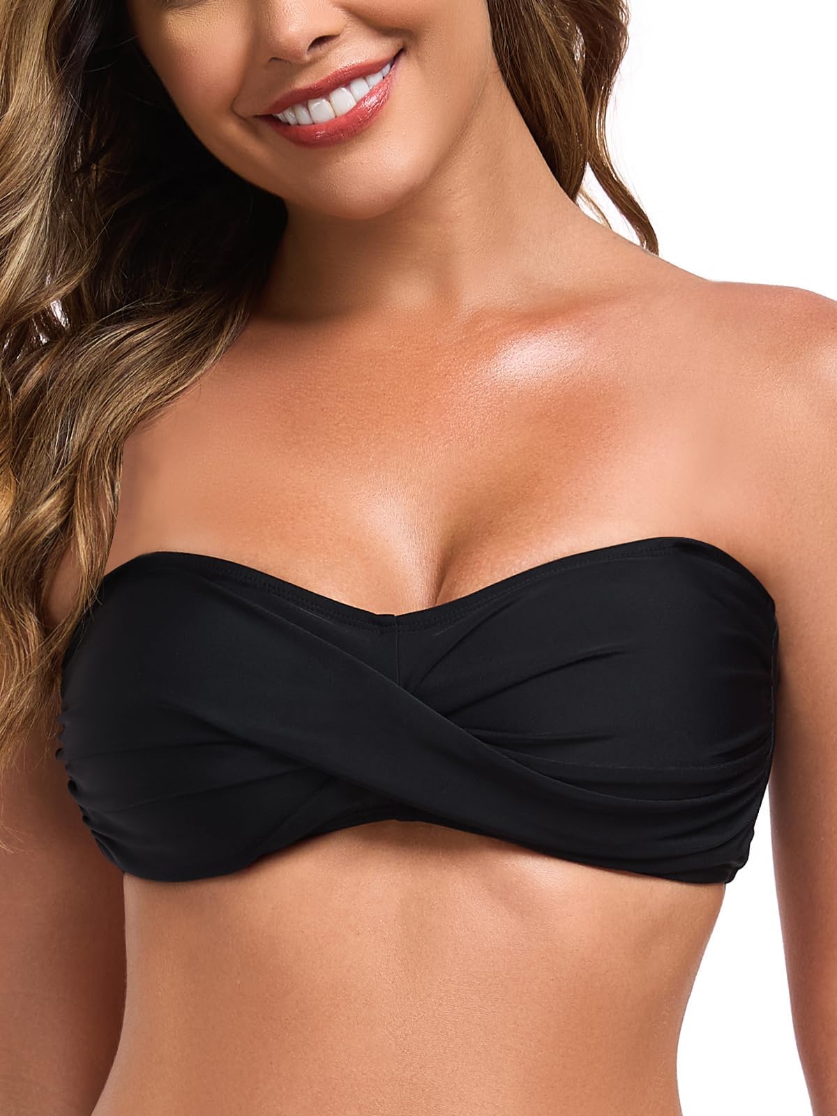 Ocean Blues Top de bikini bandeau para mujer con copas de forma no planchada, tirantes extraíbles, elegante parte superior de bikini