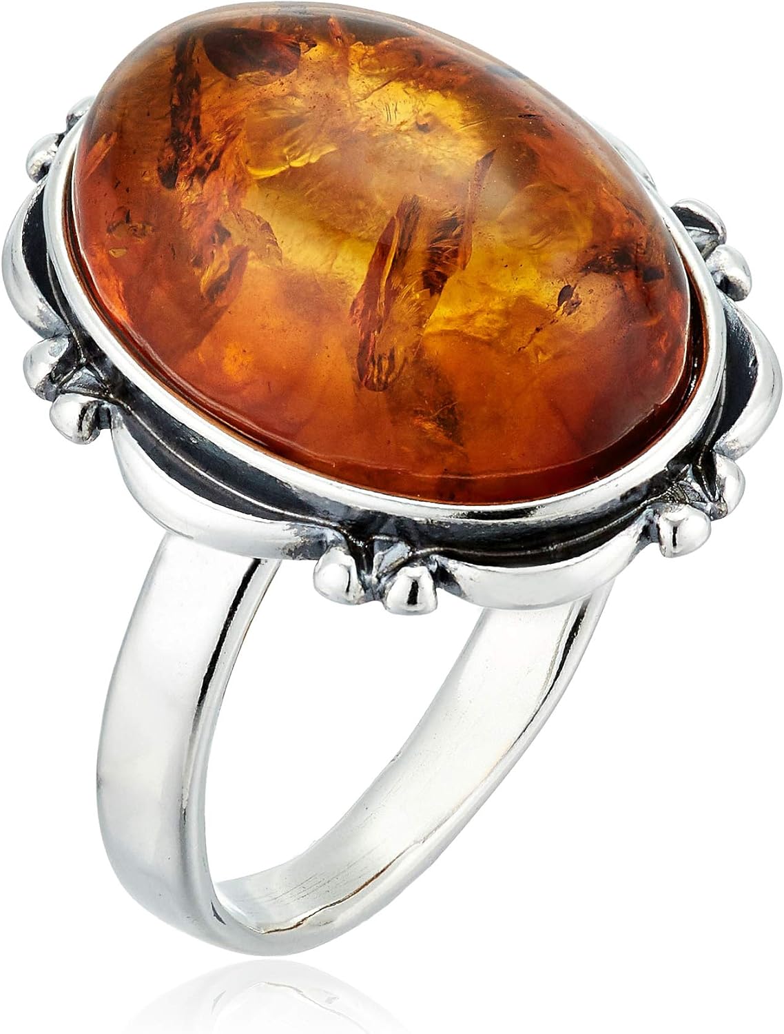 Holiday Gift Shops Sterling Silver and Baltic Honey Oval Amber Ring