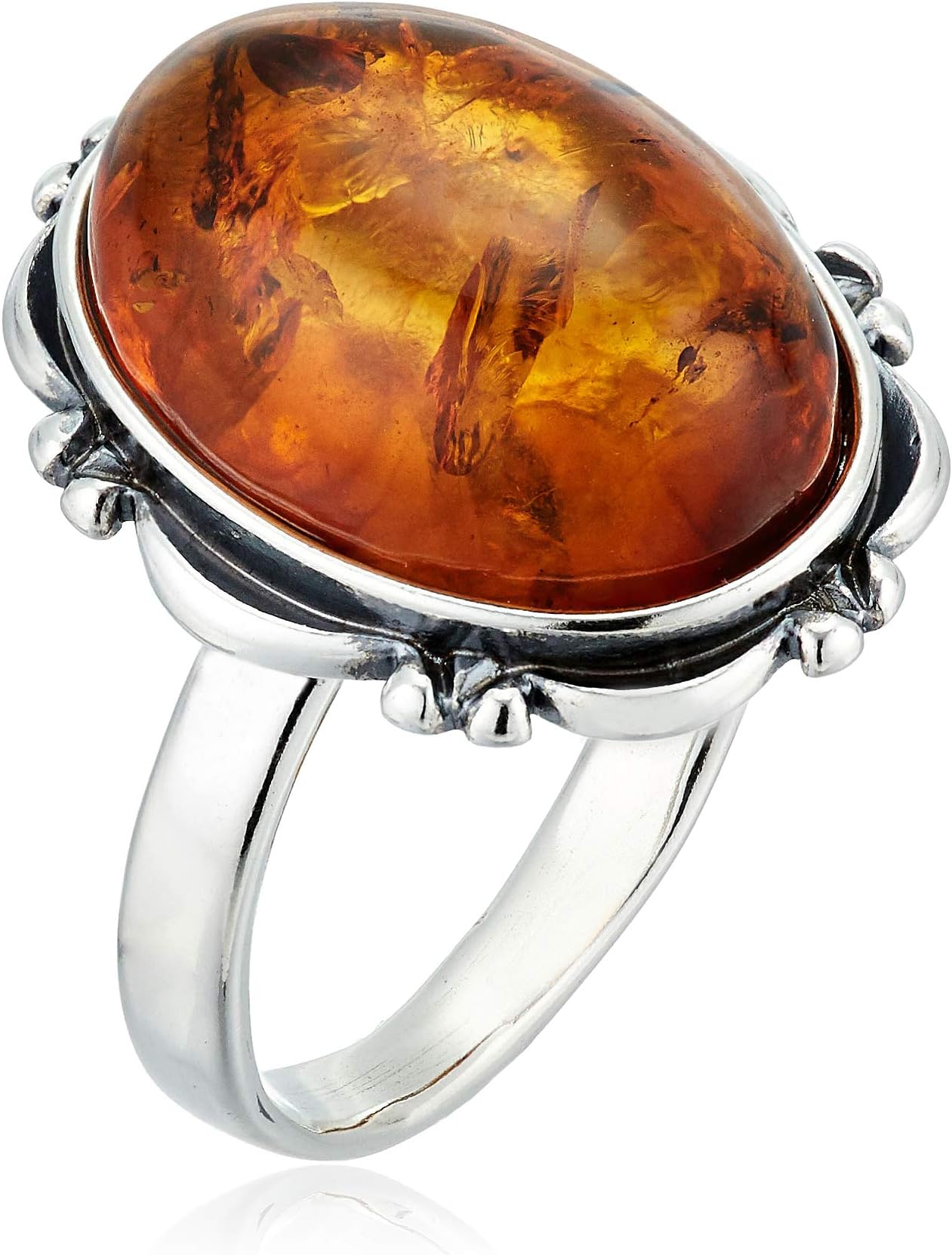 Sterling Silver and Baltic Honey Oval Amber Ring